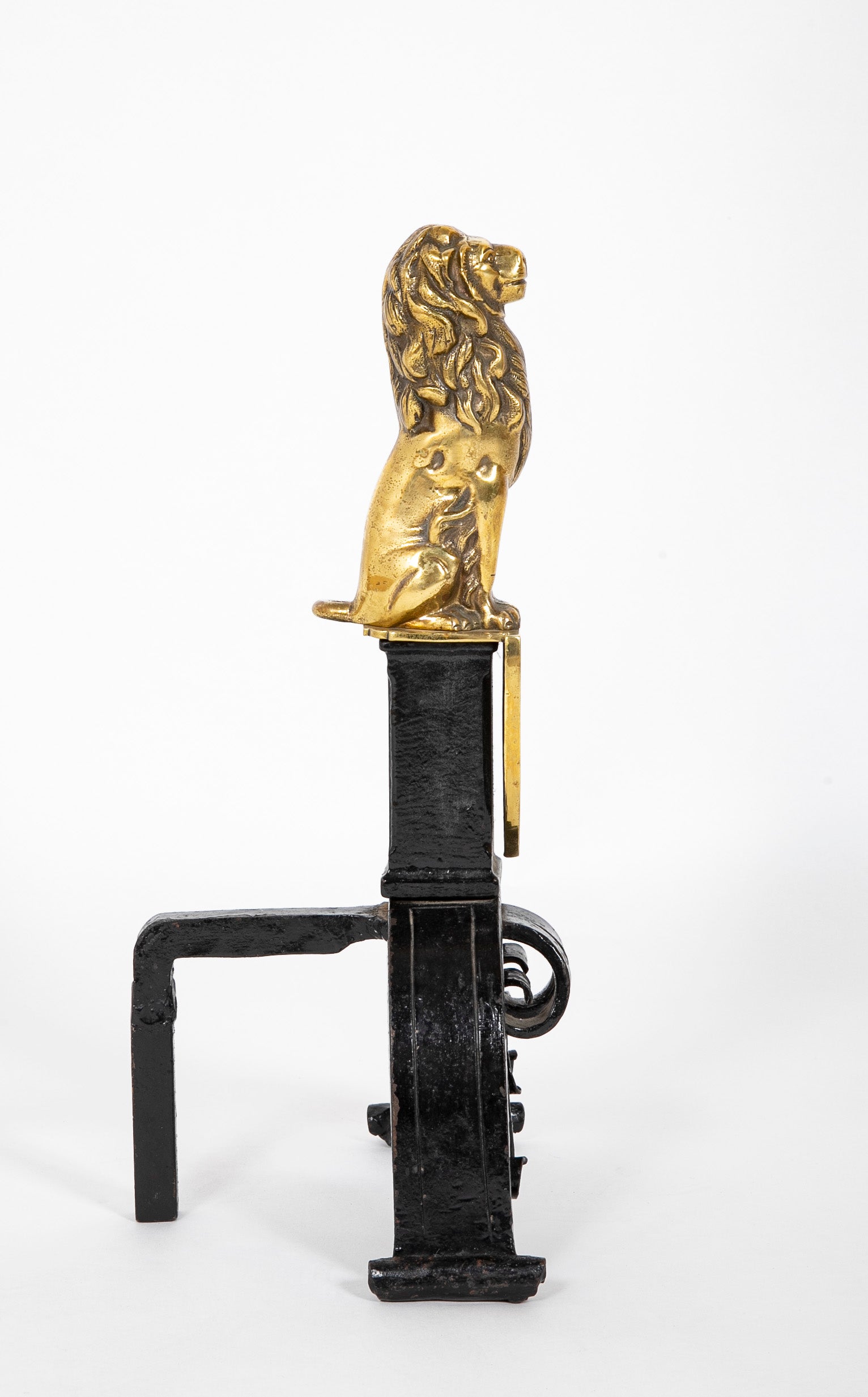 A Pair of 19th Century English Gilt Brass & Iron Andirons