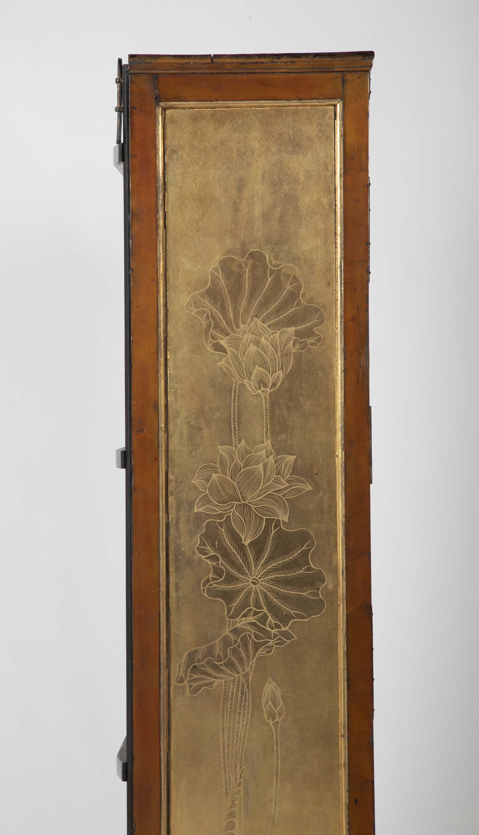 Gold Leaf Japanese Cabinet with Carved & Painted Panels of Flowers