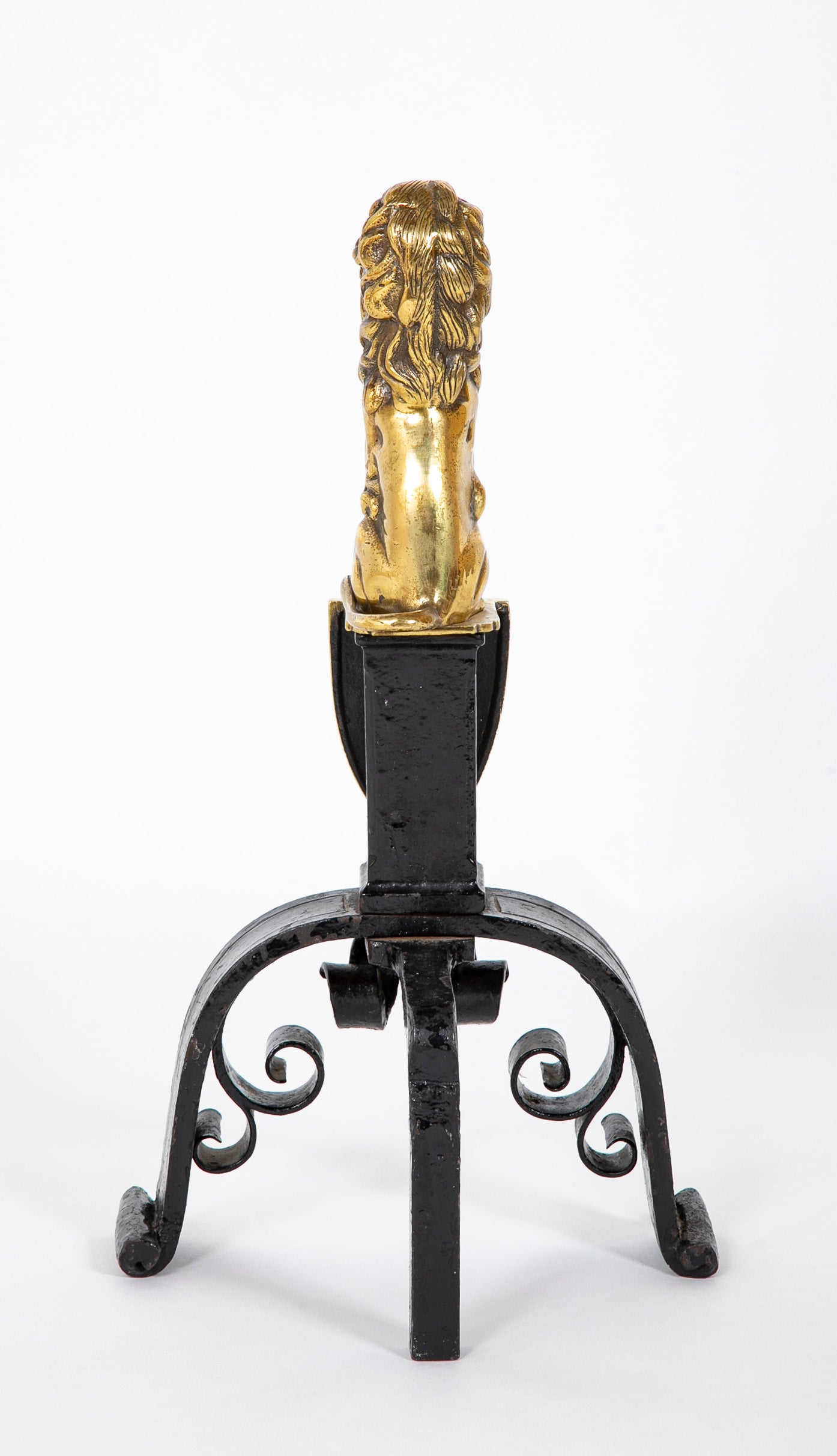 A Pair of 19th Century English Gilt Brass & Iron Andirons