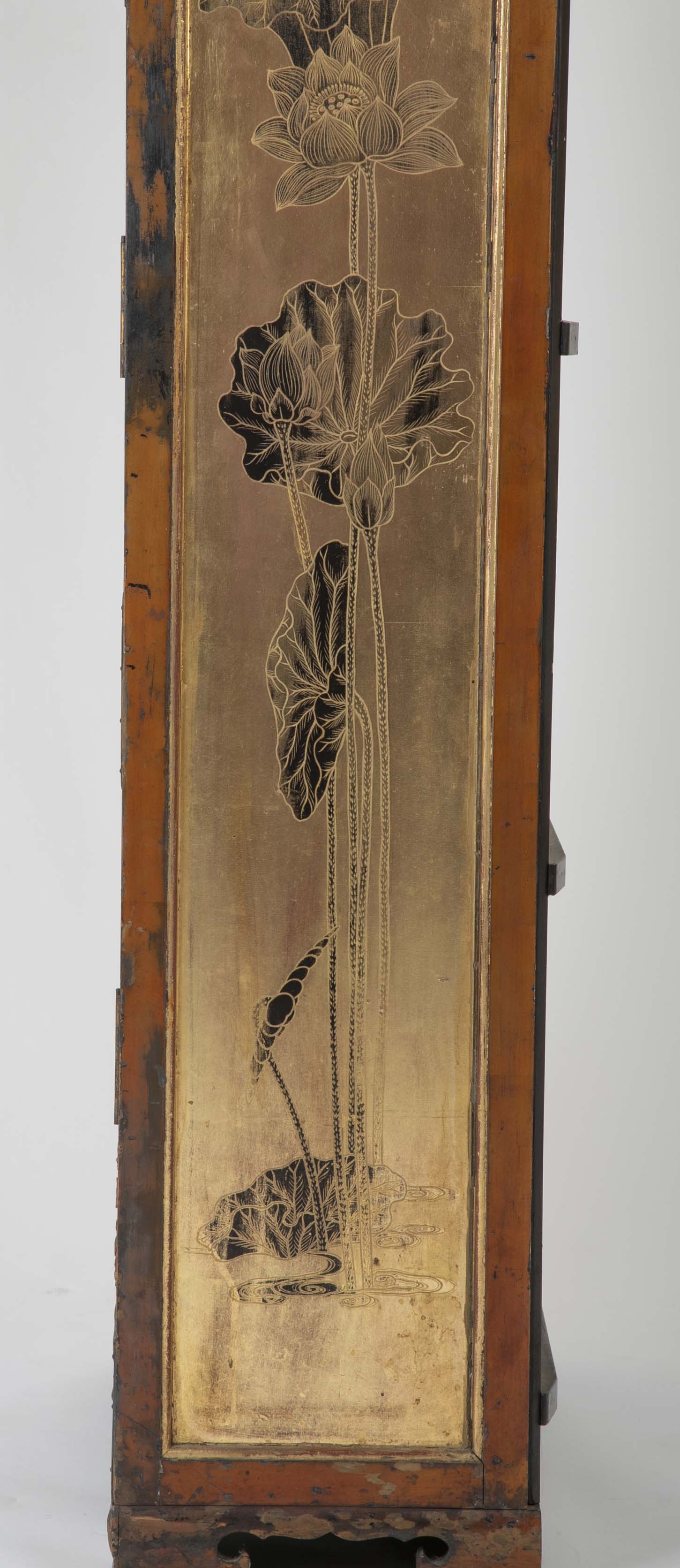 Gold Leaf Japanese Cabinet with Carved & Painted Panels of Flowers