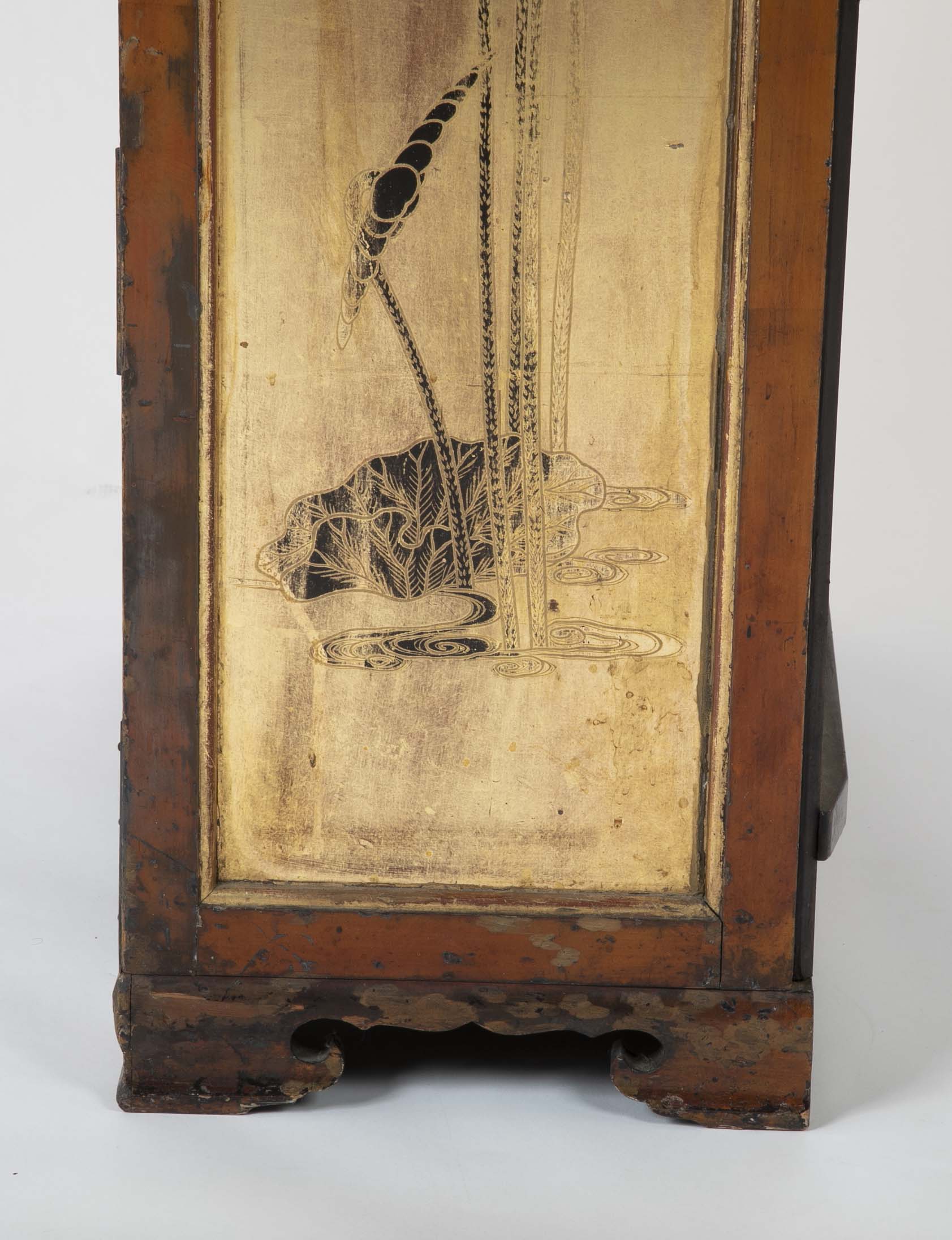 Gold Leaf Japanese Cabinet with Carved & Painted Panels of Flowers