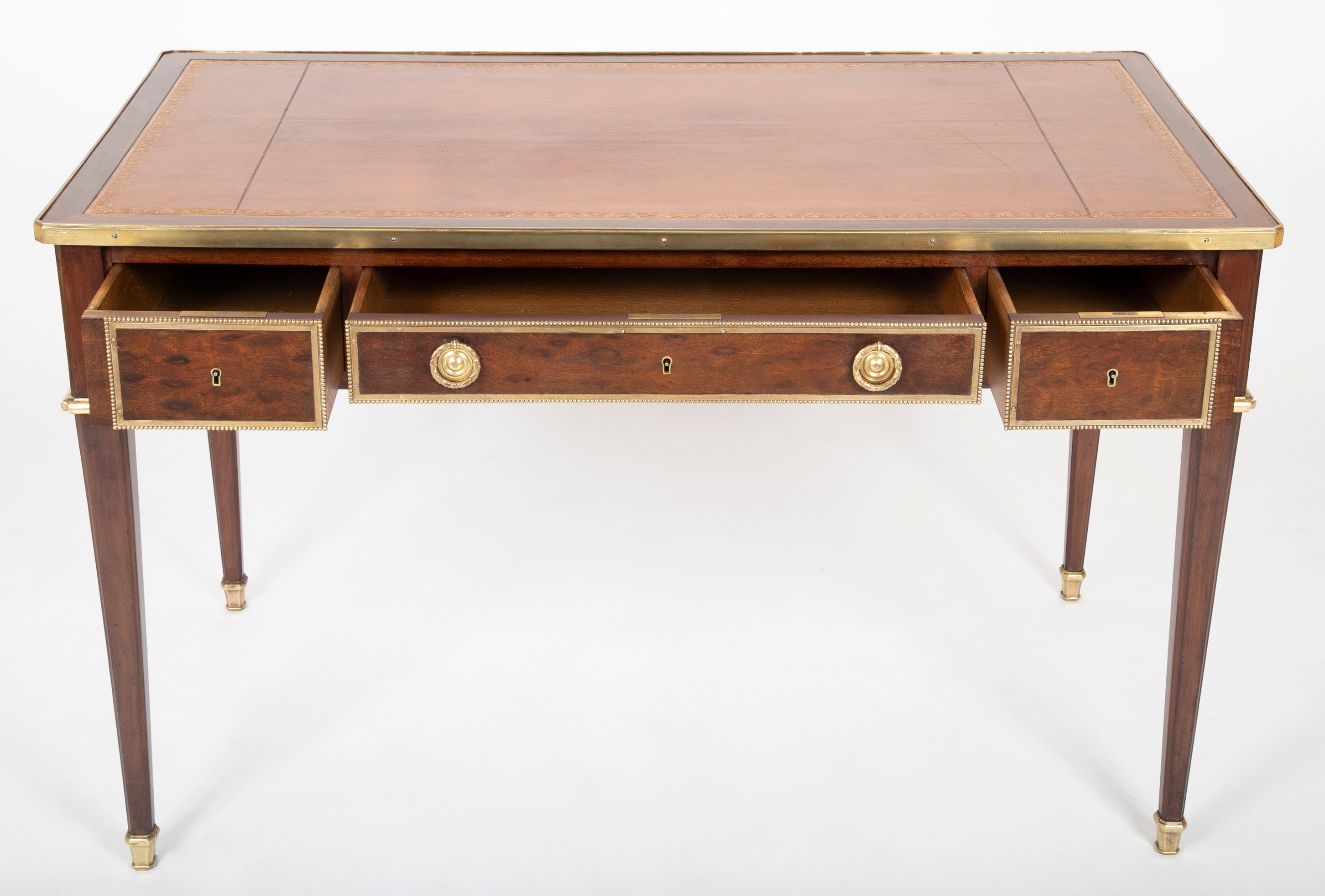 Louis XVI Style Mahogany Leather Top Desk