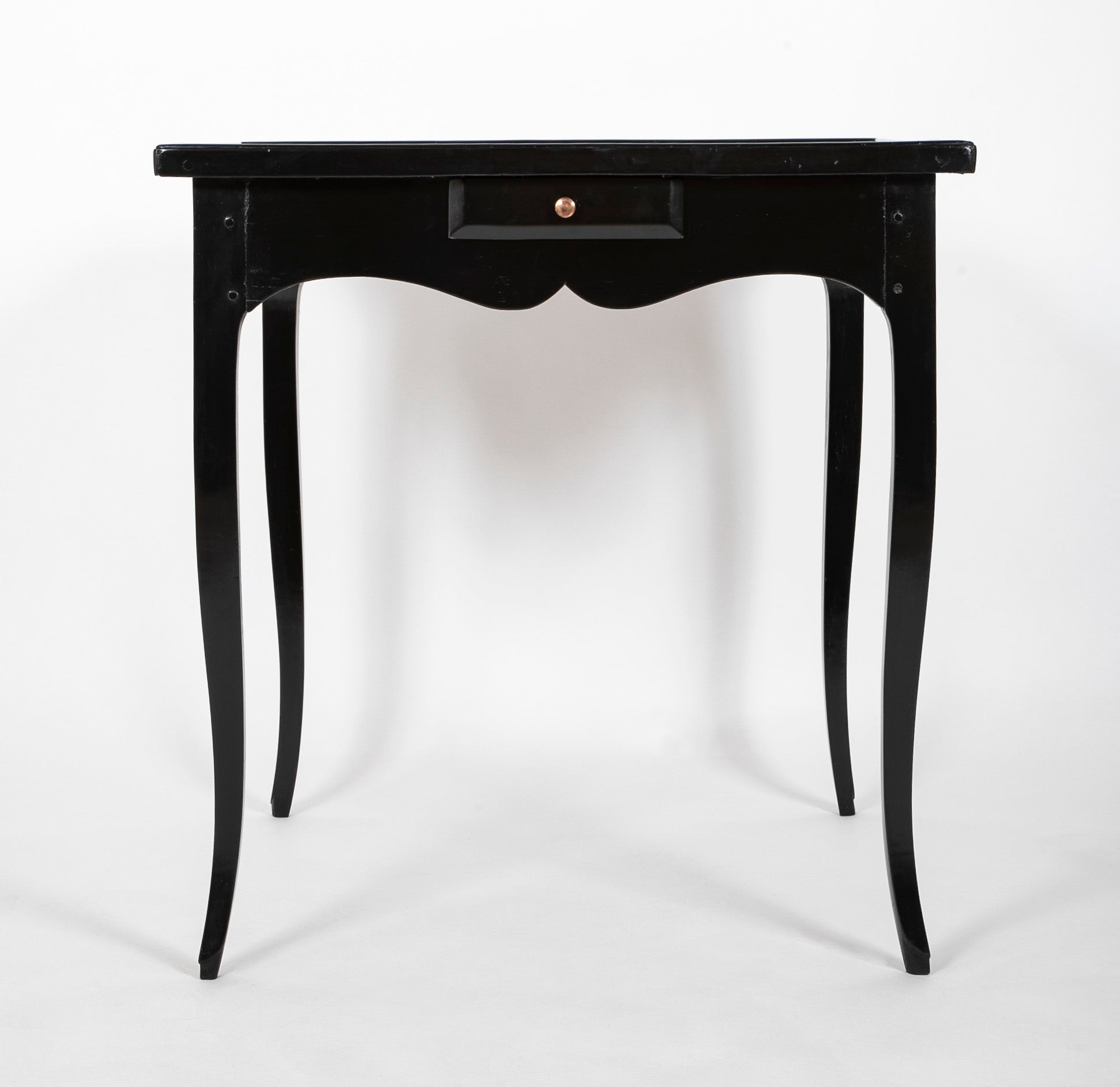 Louis XV Style Black Lacquer & Red Tooled Leather Top Games Table