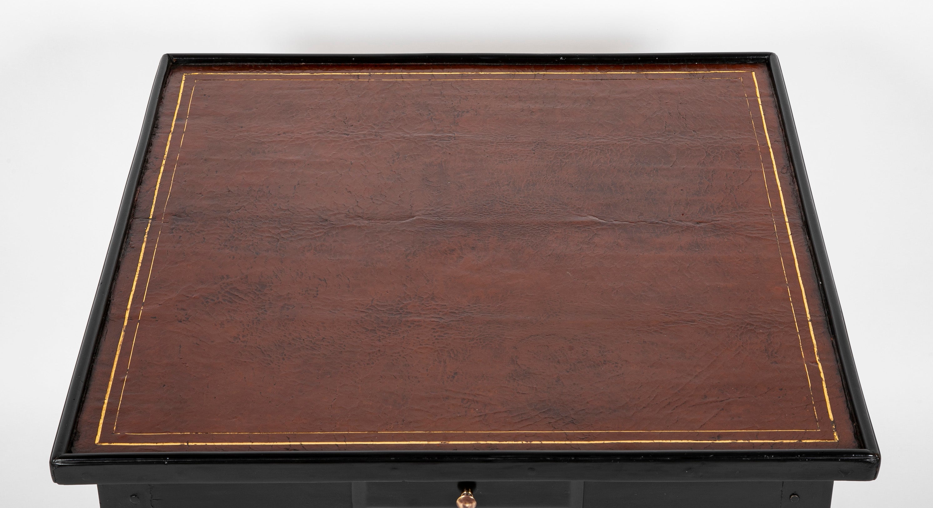 Louis XV Style Black Lacquer & Red Tooled Leather Top Games Table