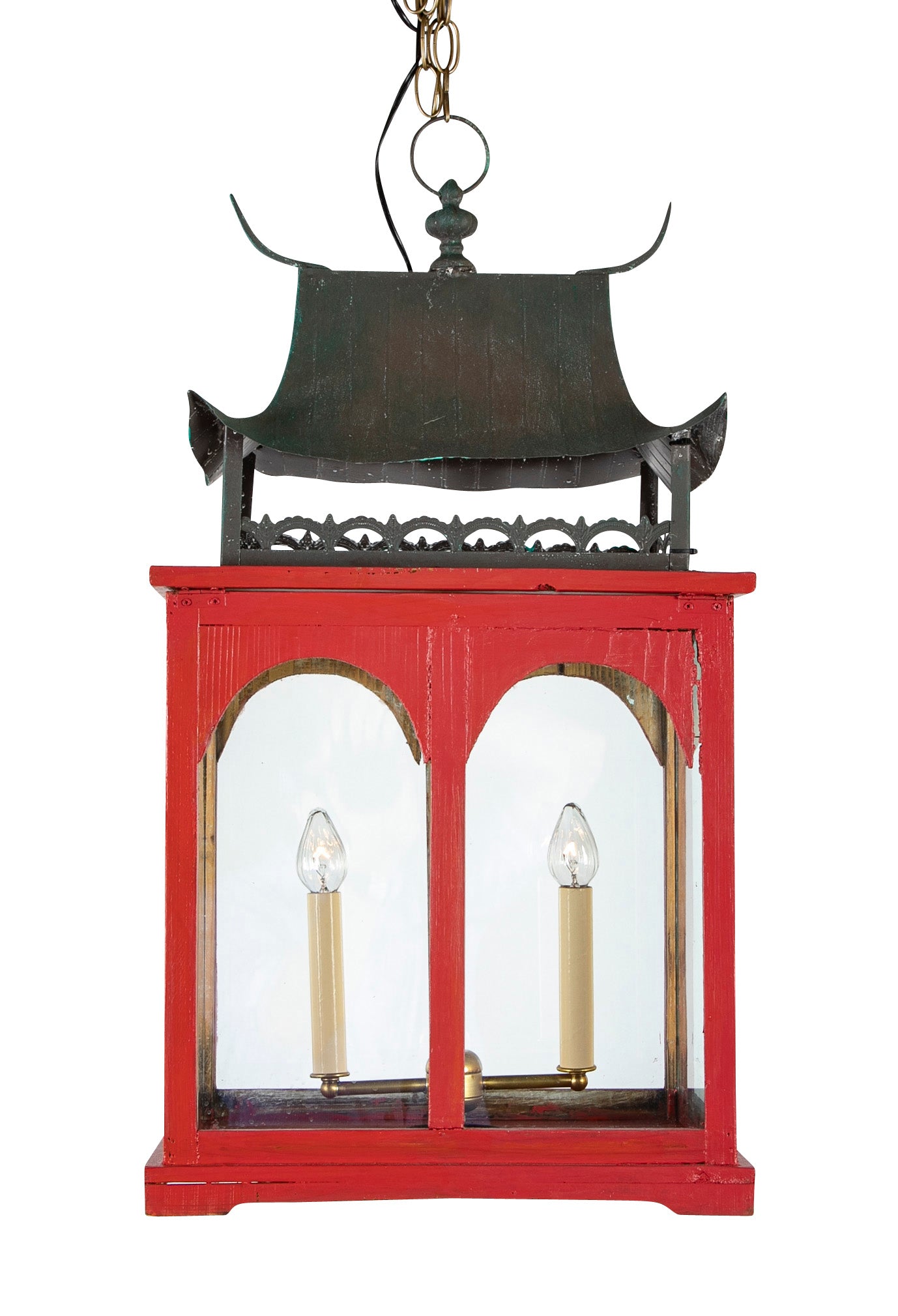 Pair of Contemporary Chinese Style Lanterns with Copper Tops