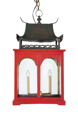 Pair of Contemporary Chinese Style Lanterns with Copper Tops