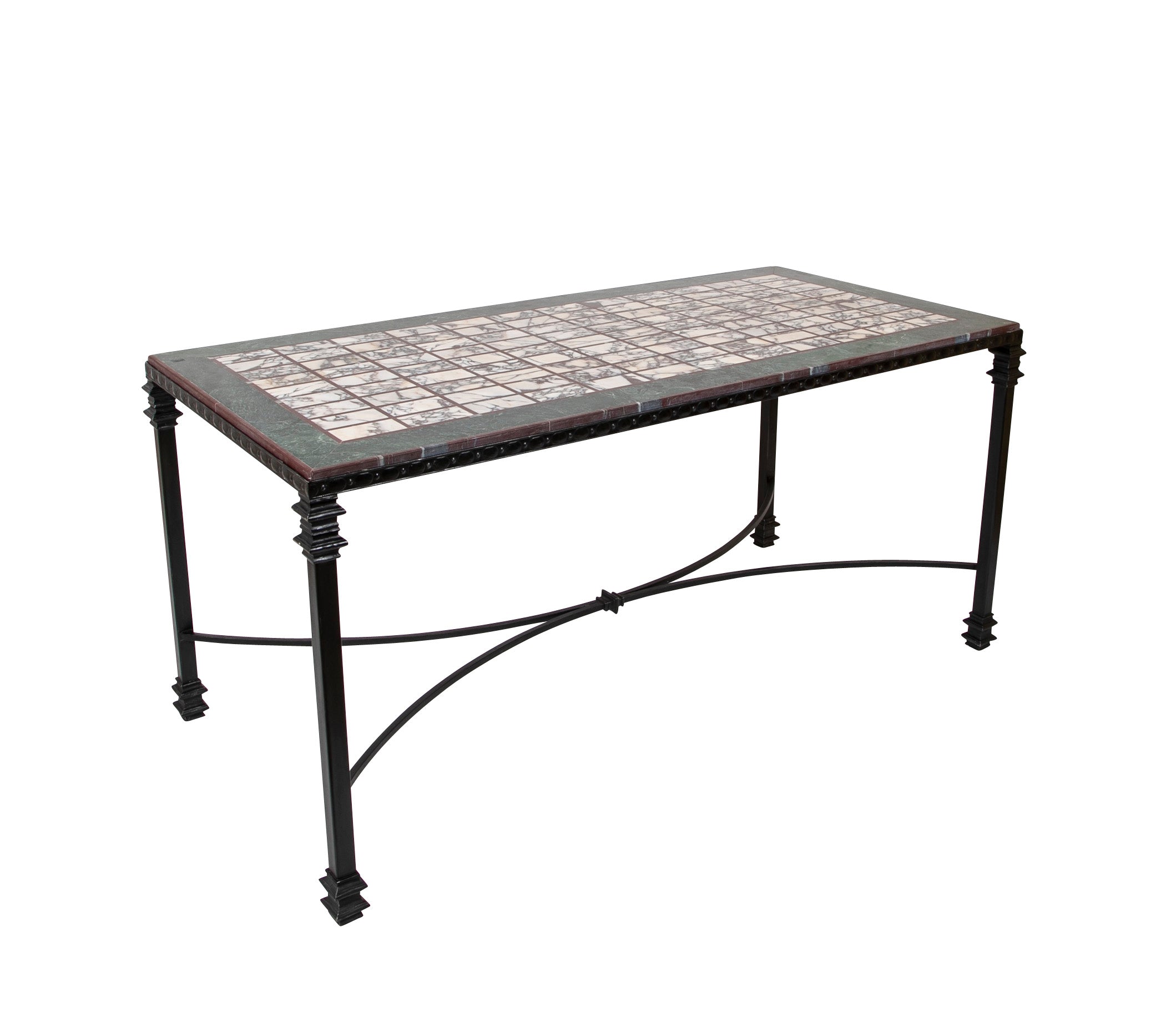 Italian Iron Center Table with Specimen Marble Top
