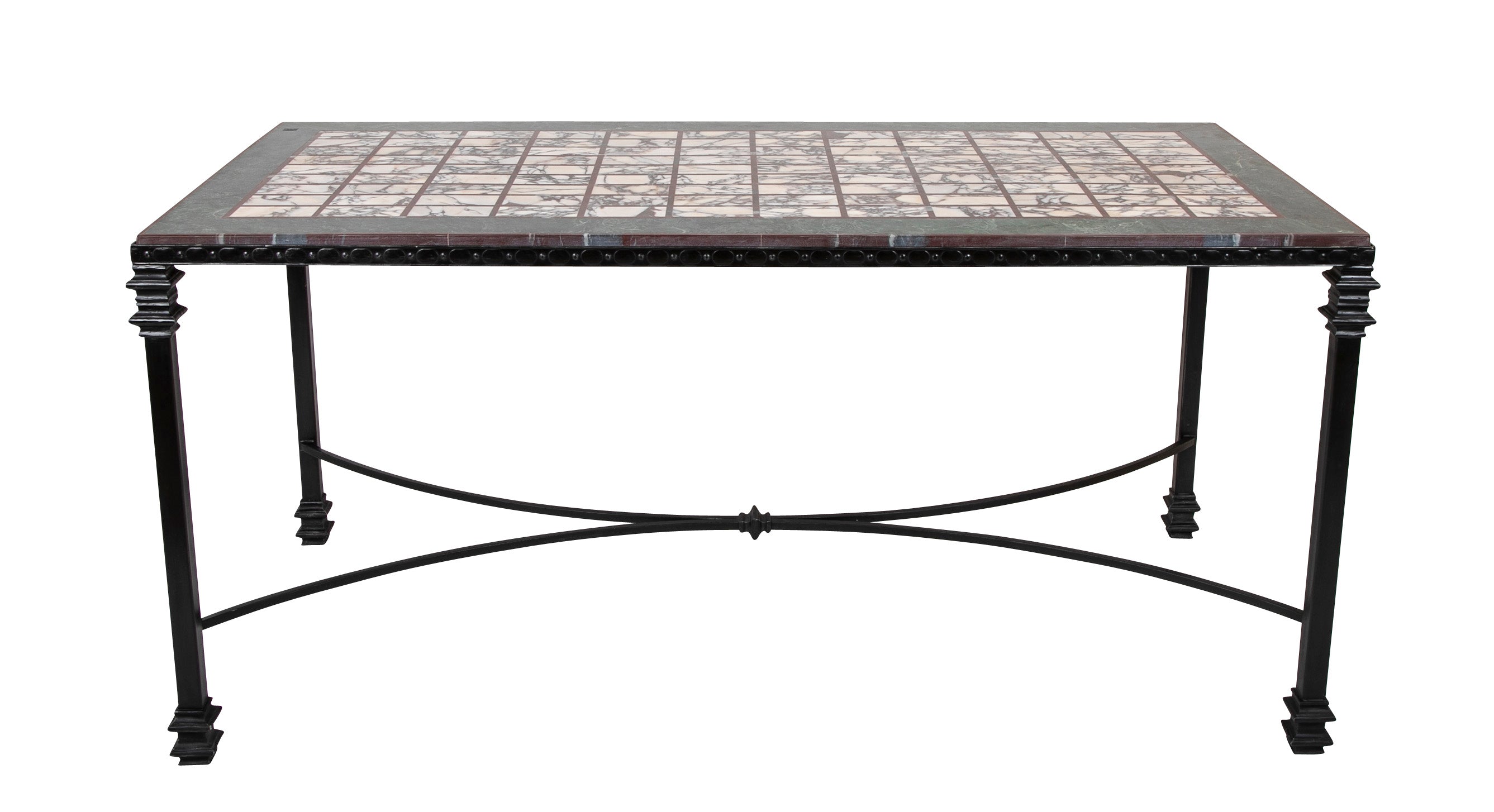 Italian Iron Center Table with Specimen Marble Top
