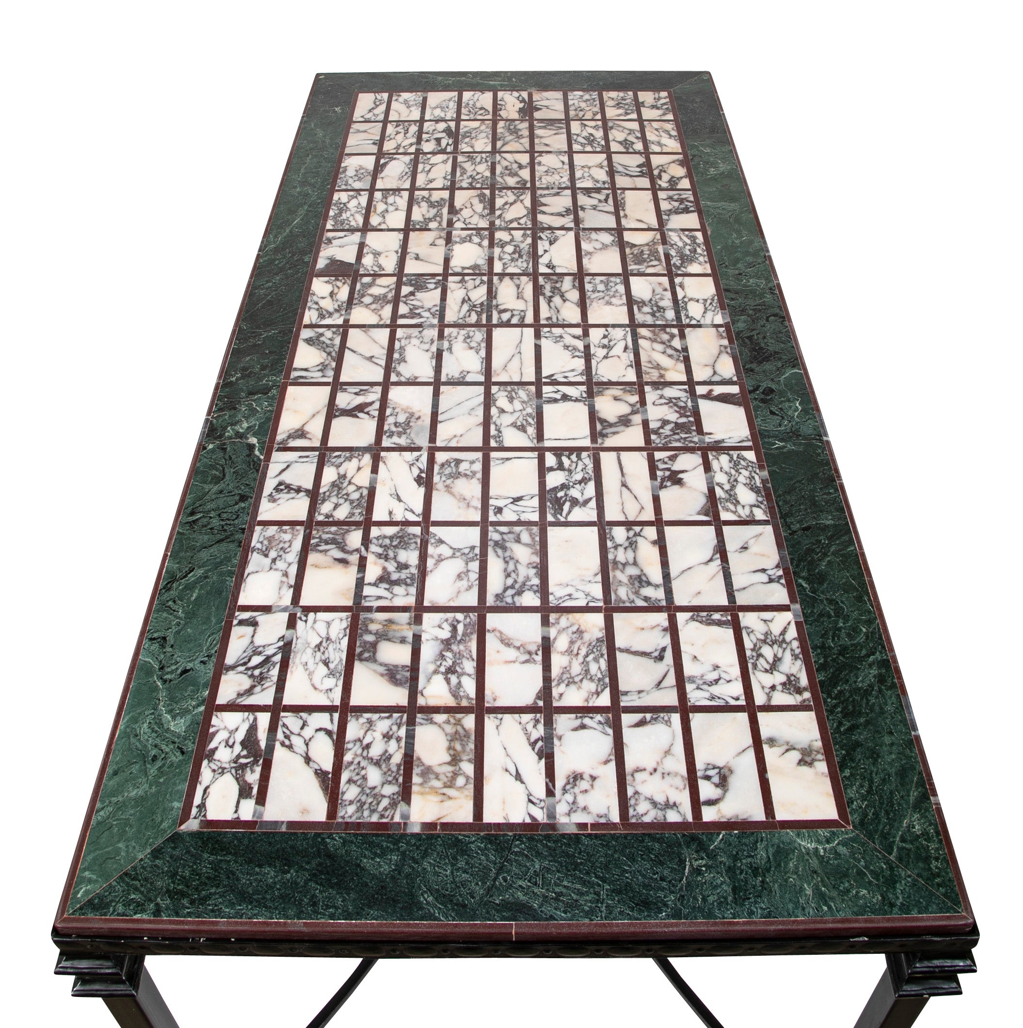 Italian Iron Center Table with Specimen Marble Top