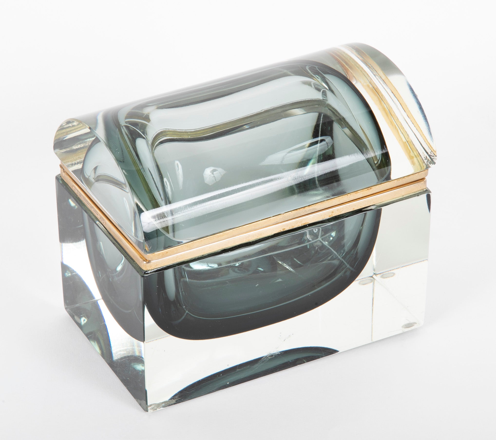 Murano Sommerso Gray to Clear Glass Box by Massimo Mandruzzato