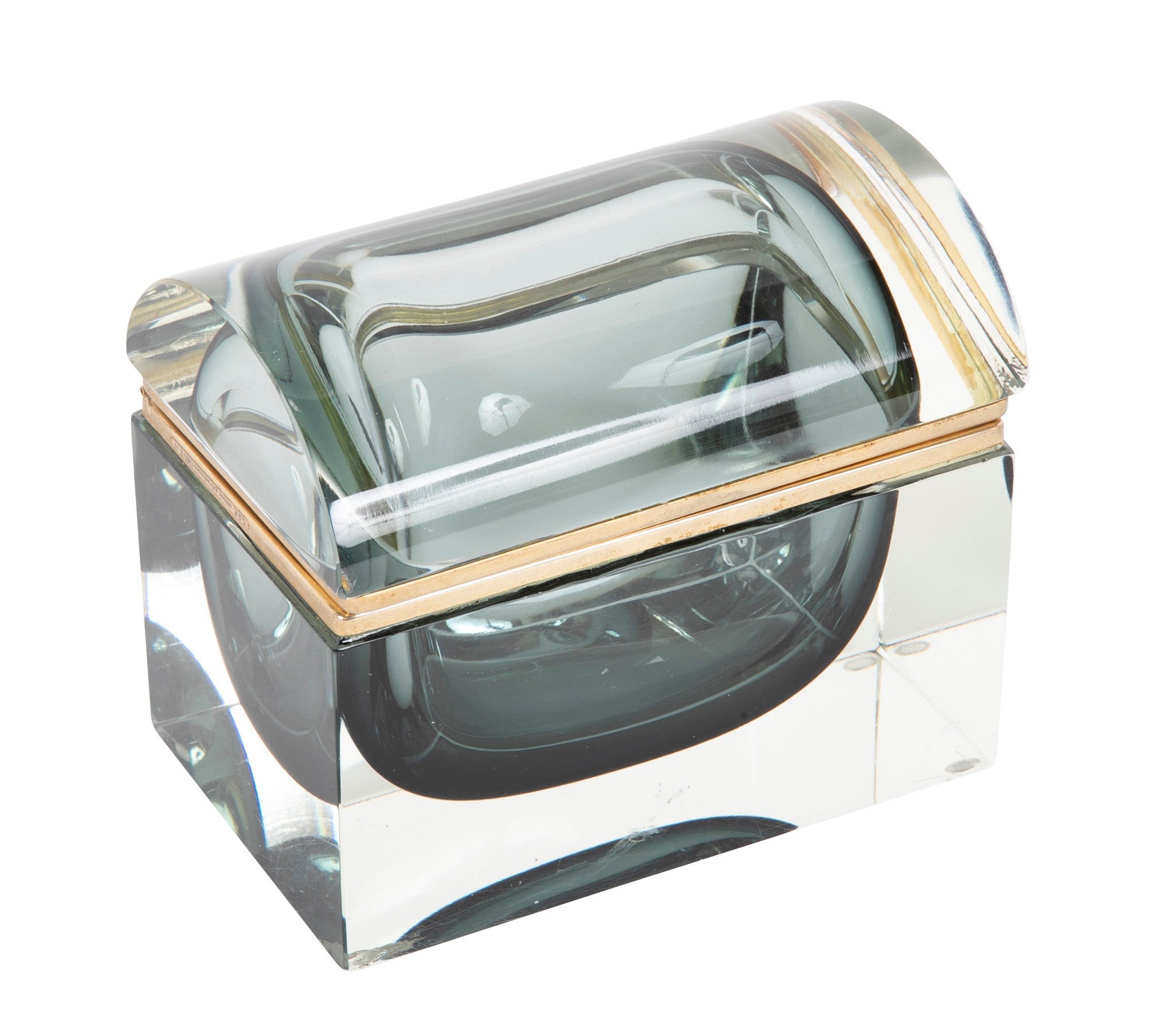 Murano Sommerso Gray to Clear Glass Box by Massimo Mandruzzato