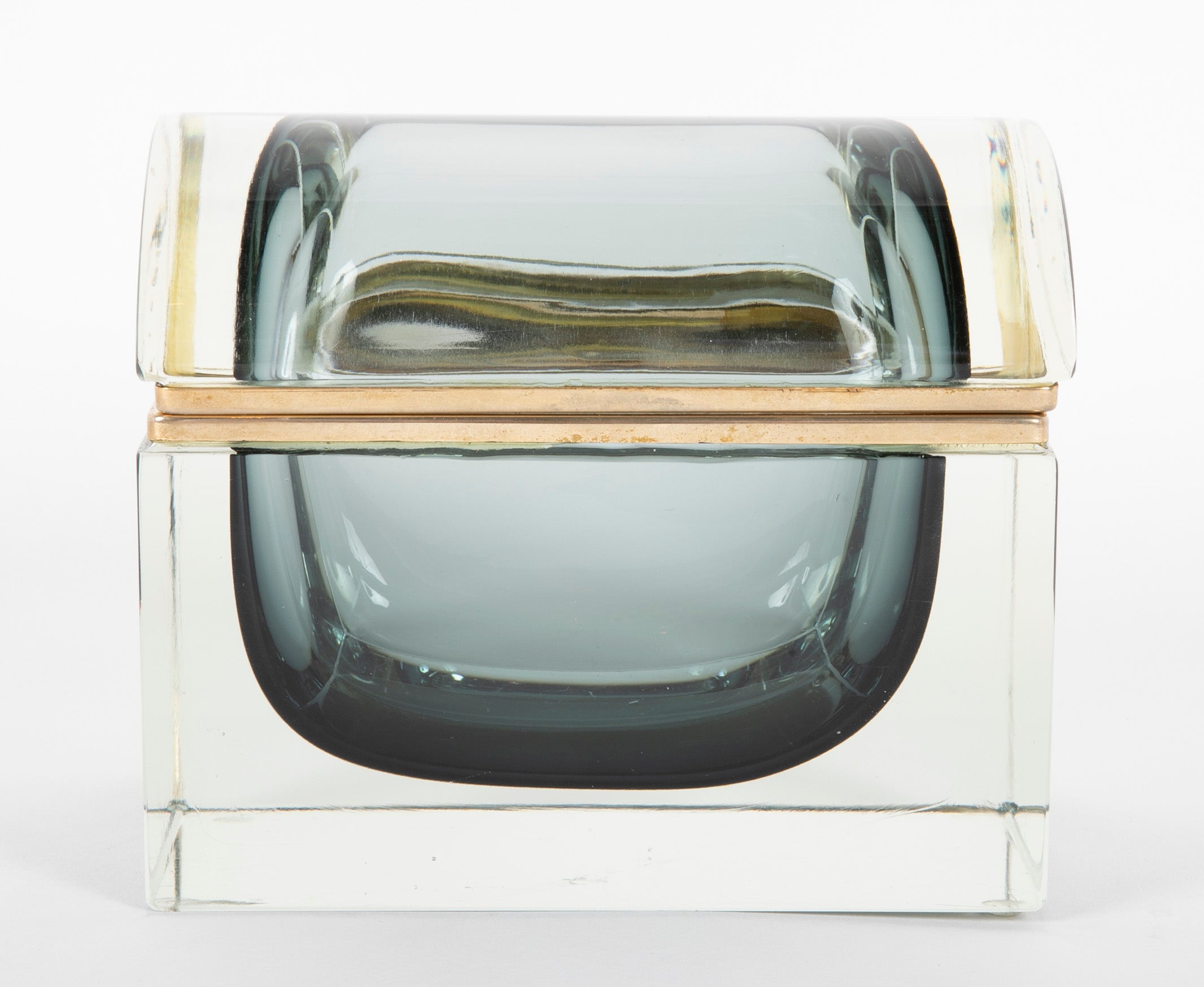 Murano Sommerso Gray to Clear Glass Box by Massimo Mandruzzato