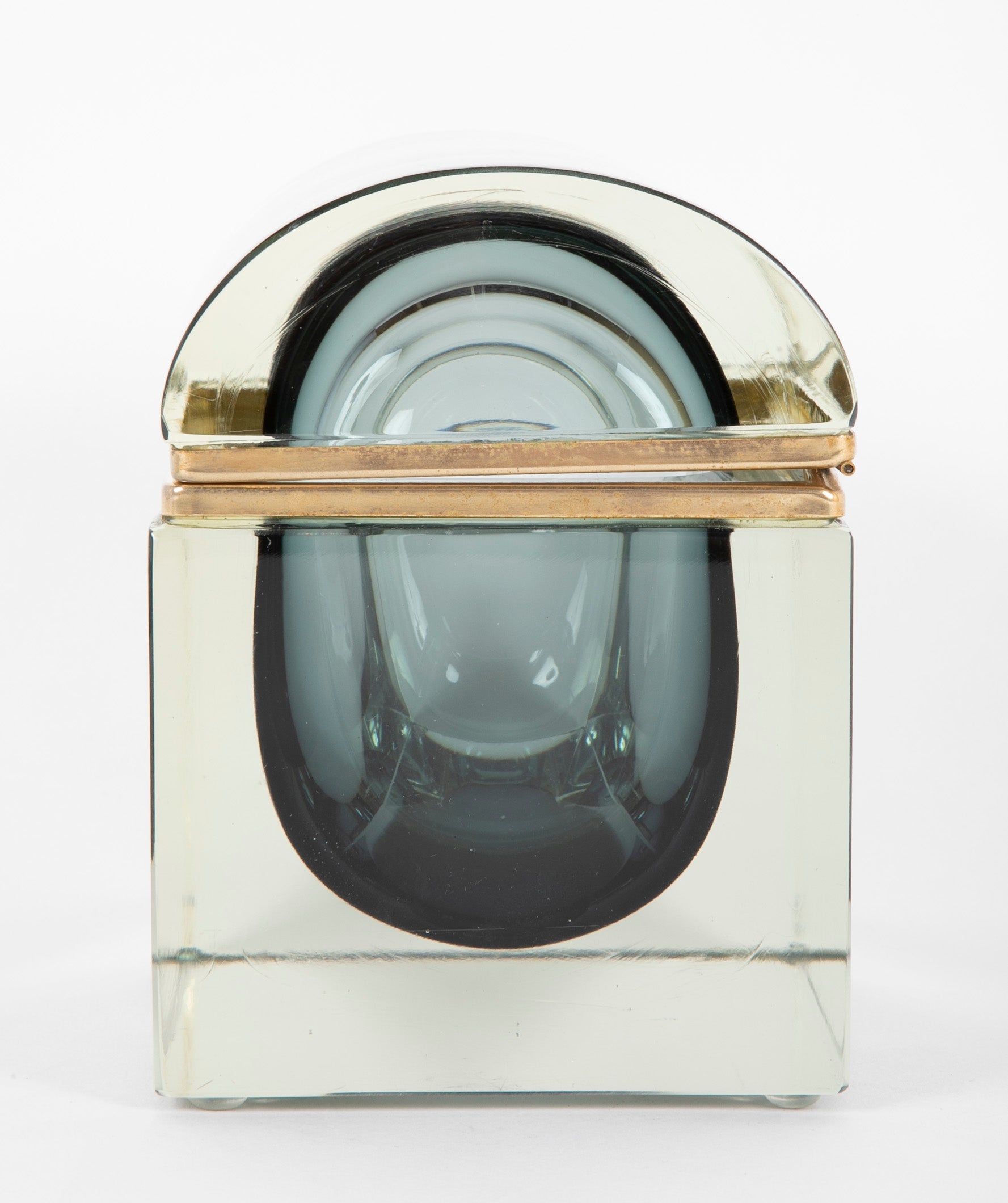 Murano Sommerso Gray to Clear Glass Box by Massimo Mandruzzato