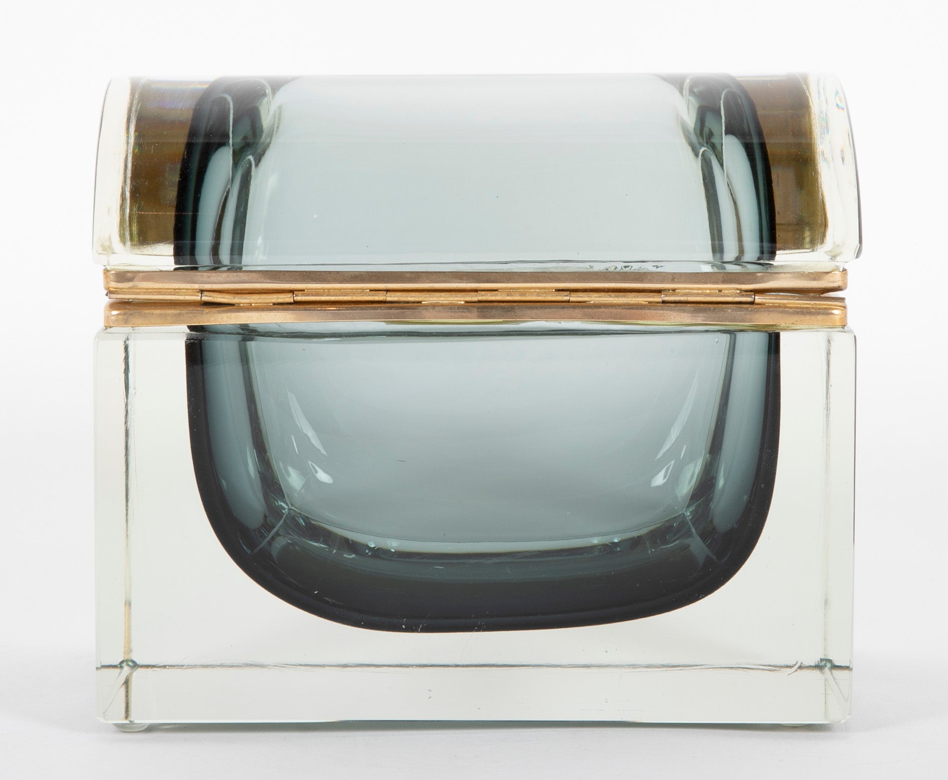 Murano Sommerso Gray to Clear Glass Box by Massimo Mandruzzato