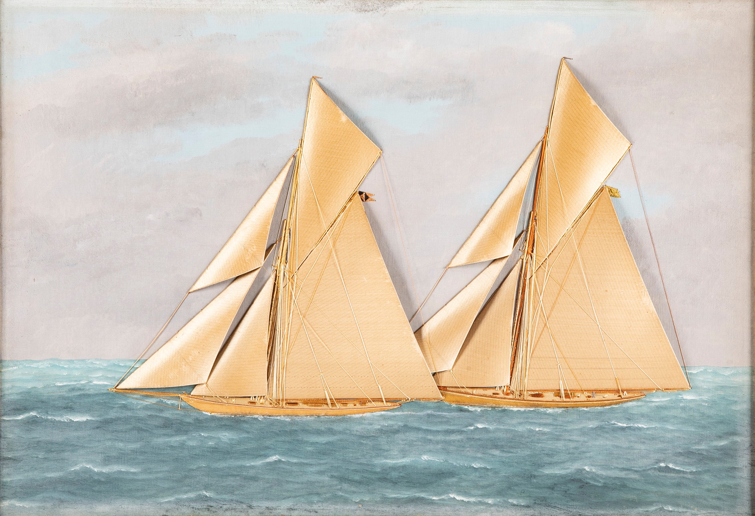 Thomas H. Willis "Silky" with Applied Silk Work on Boat and Oil Painted Background