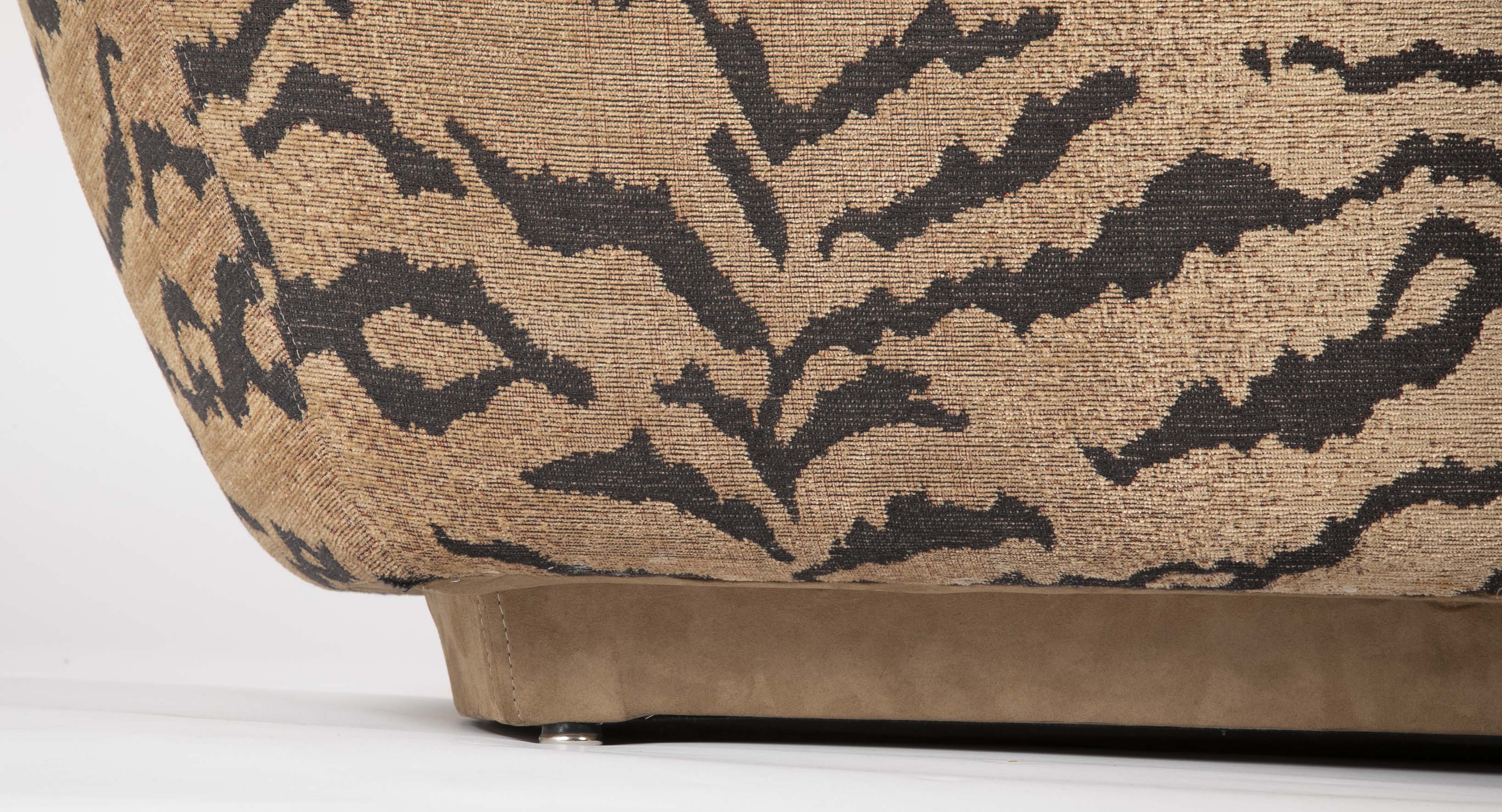 A Mid Century Sofa/Chaise in Suede Leather and Tiger Fabric