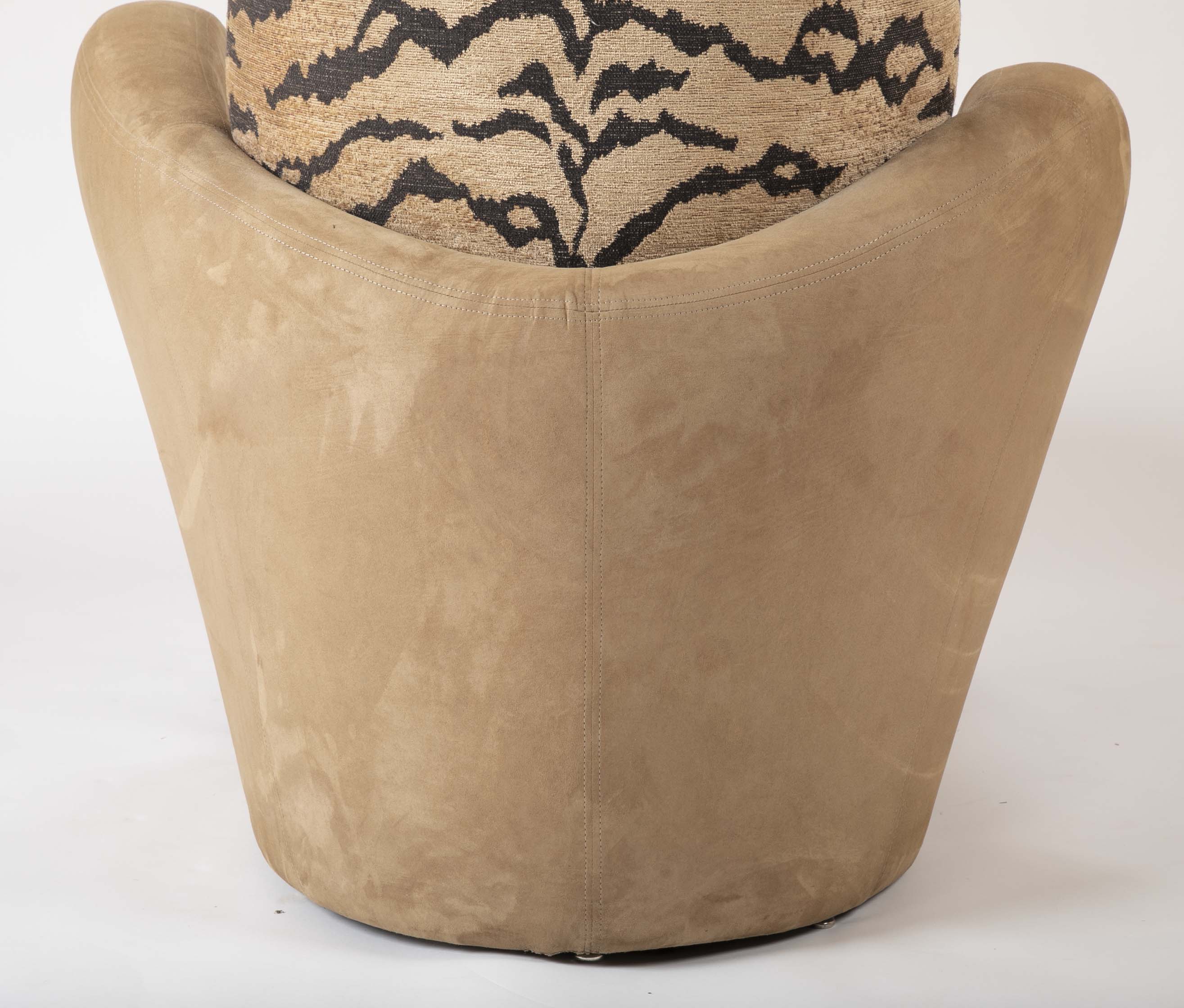 A Mid Century Sofa/Chaise in Suede Leather and Tiger Fabric