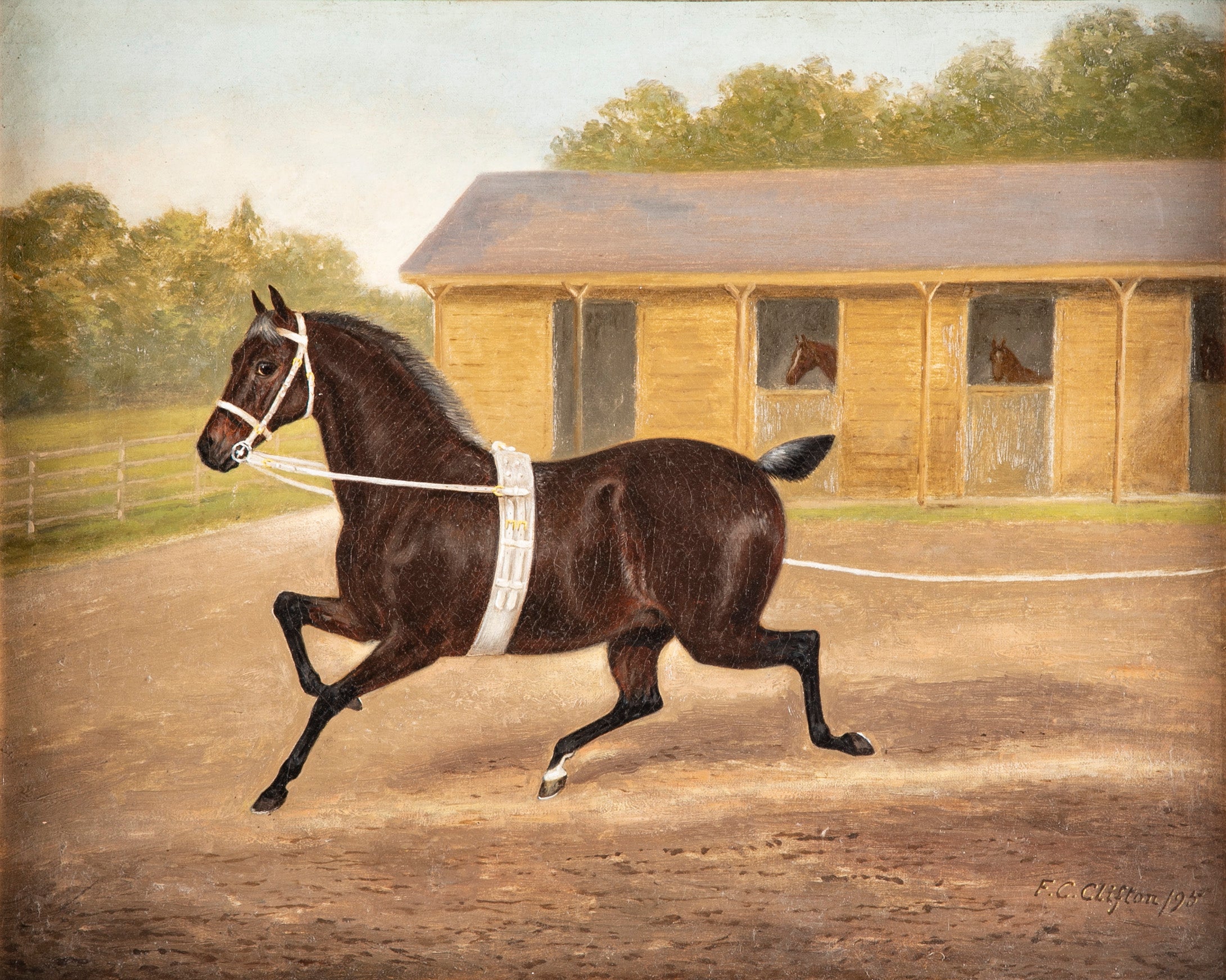 "Taking the Lead" Oil on Canvas by Equestrian Painter F. C. Clifton