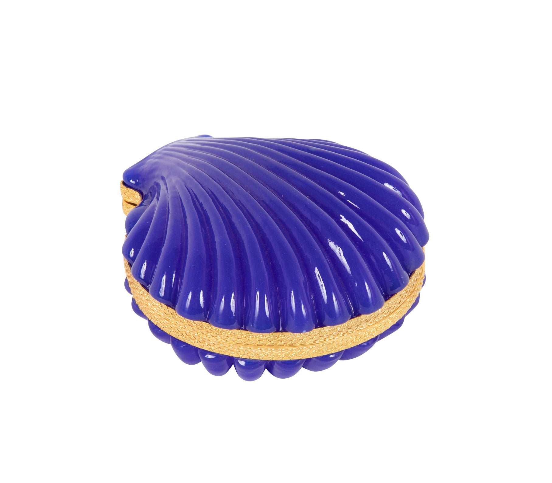 Brilliant Blue French Clamshell Form Glass Box