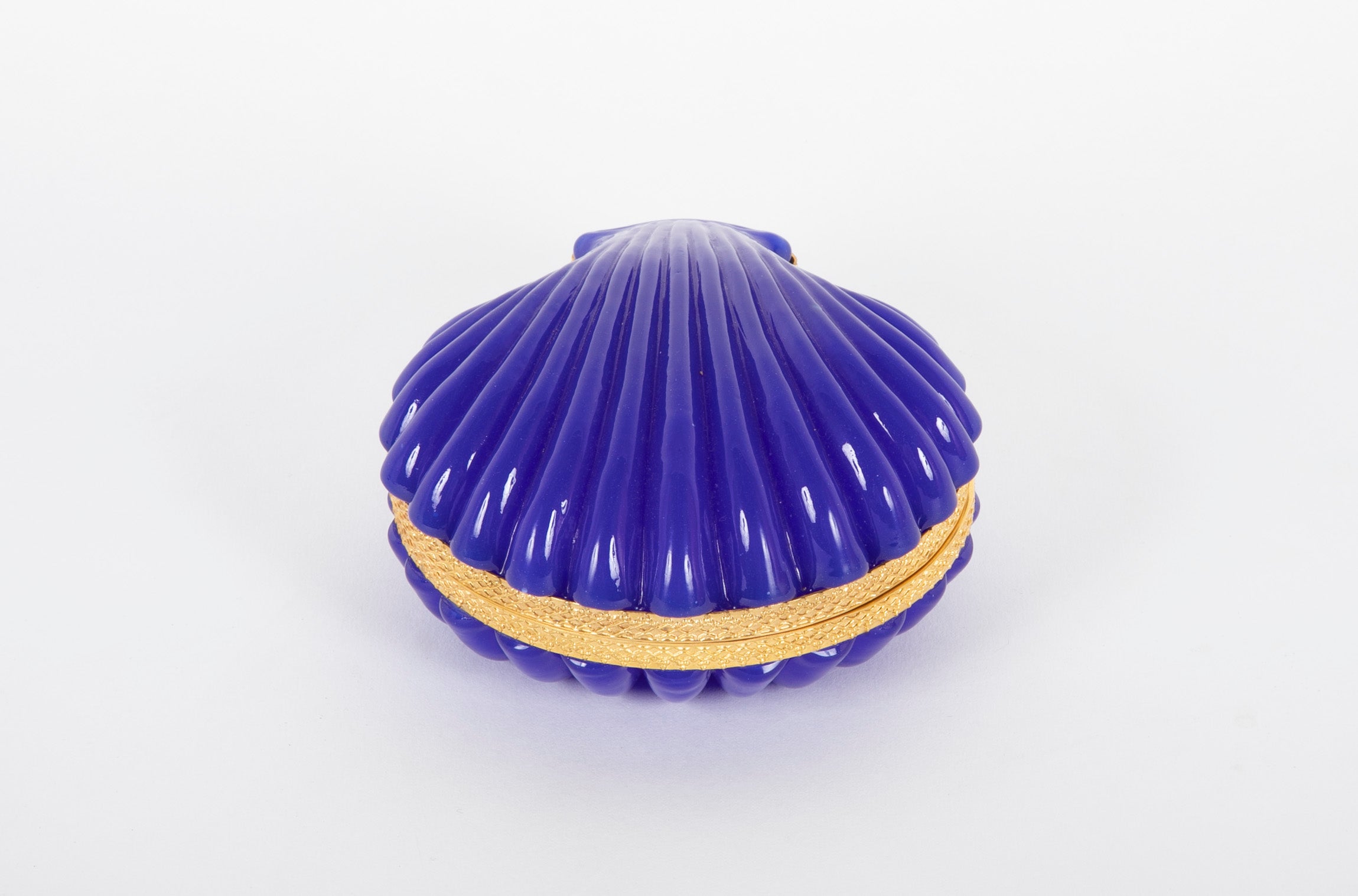 Brilliant Blue French Clamshell Form Glass Box