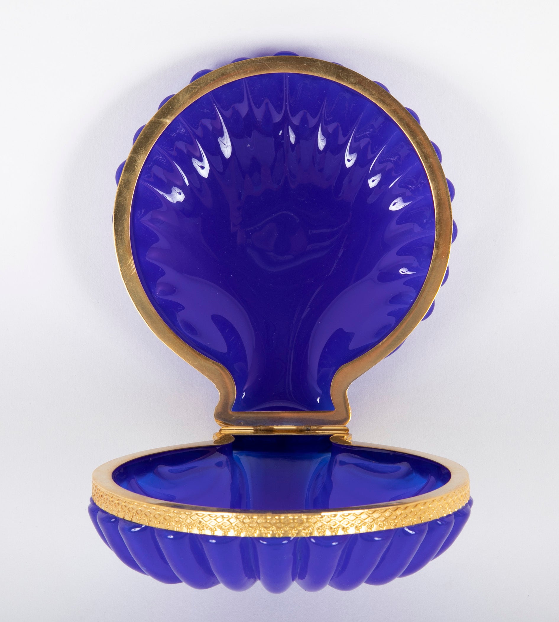 Brilliant Blue French Clamshell Form Glass Box