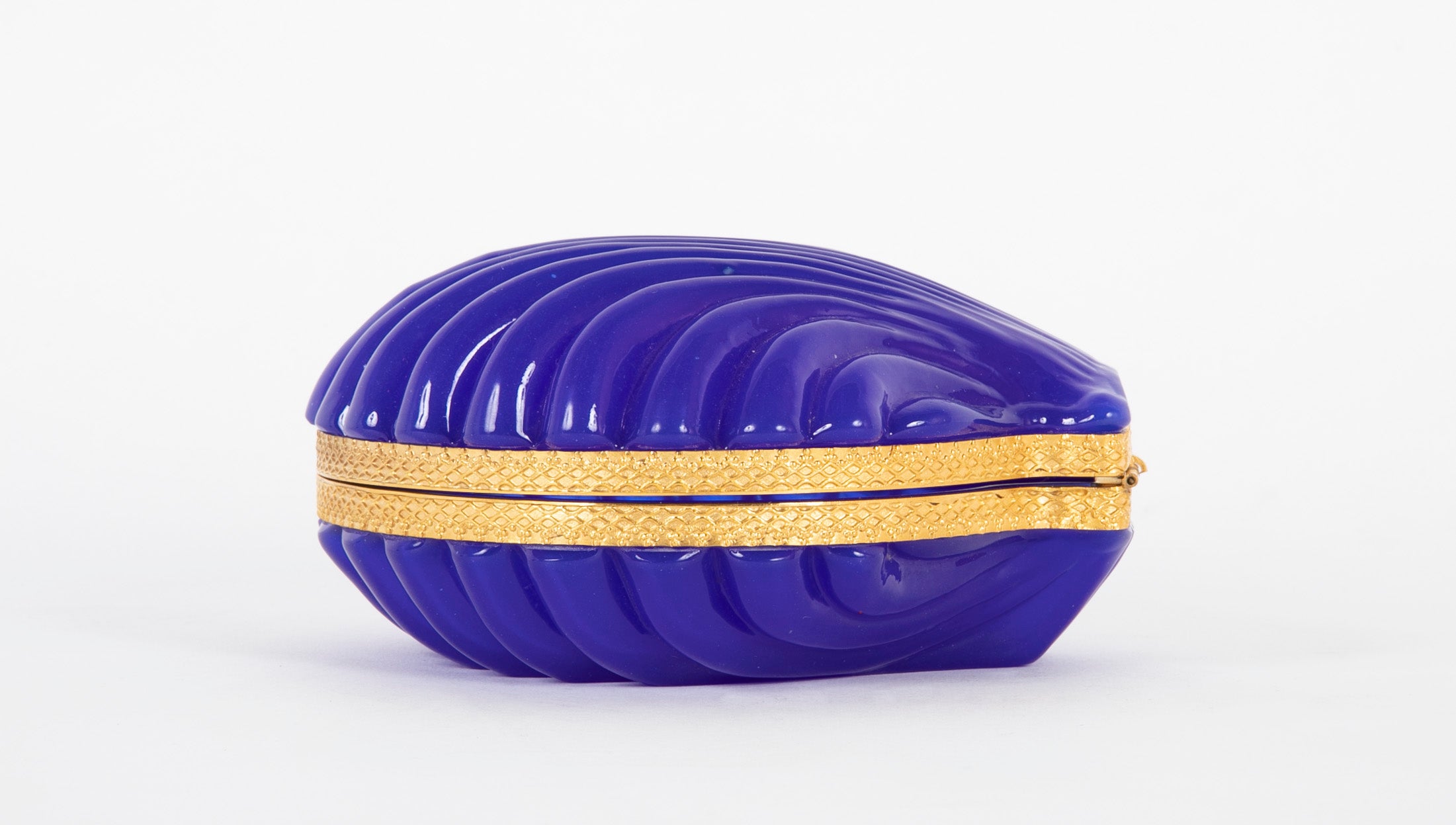 Brilliant Blue French Clamshell Form Glass Box