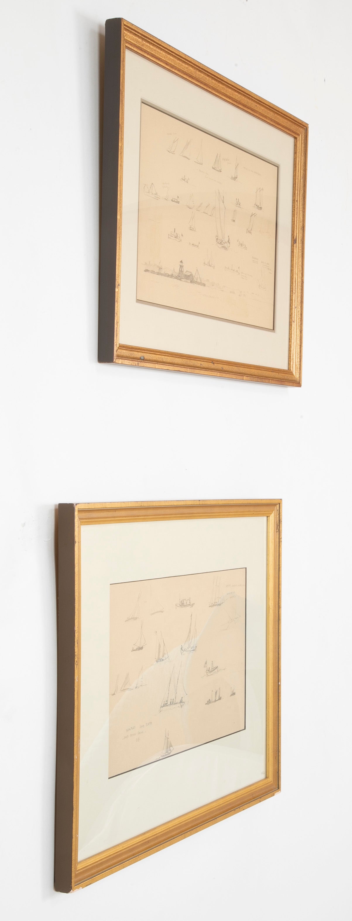 Pair of Pencil Drawings of Newport Boats Racing by American Impressionist Reynolds Beal