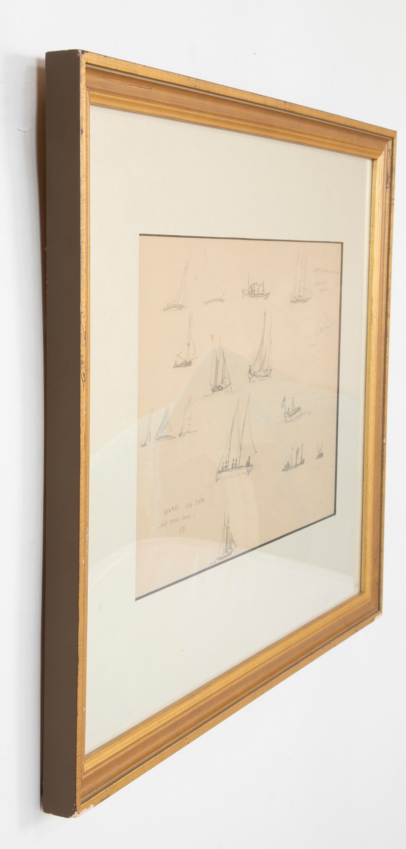Pair of Pencil Drawings of Newport Boats Racing by American Impressionist Reynolds Beal