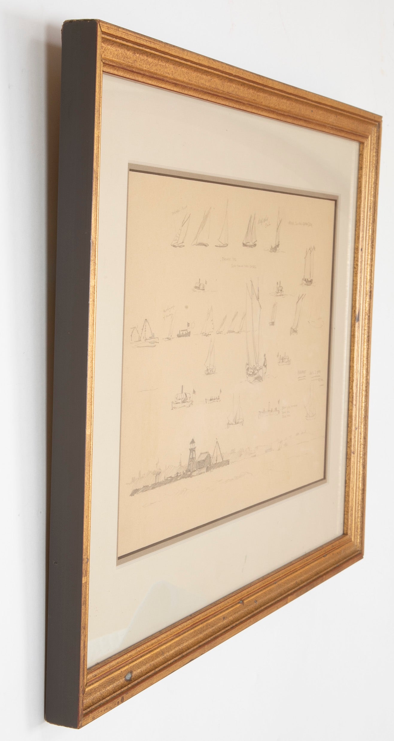 Pair of Pencil Drawings of Newport Boats Racing by American Impressionist Reynolds Beal