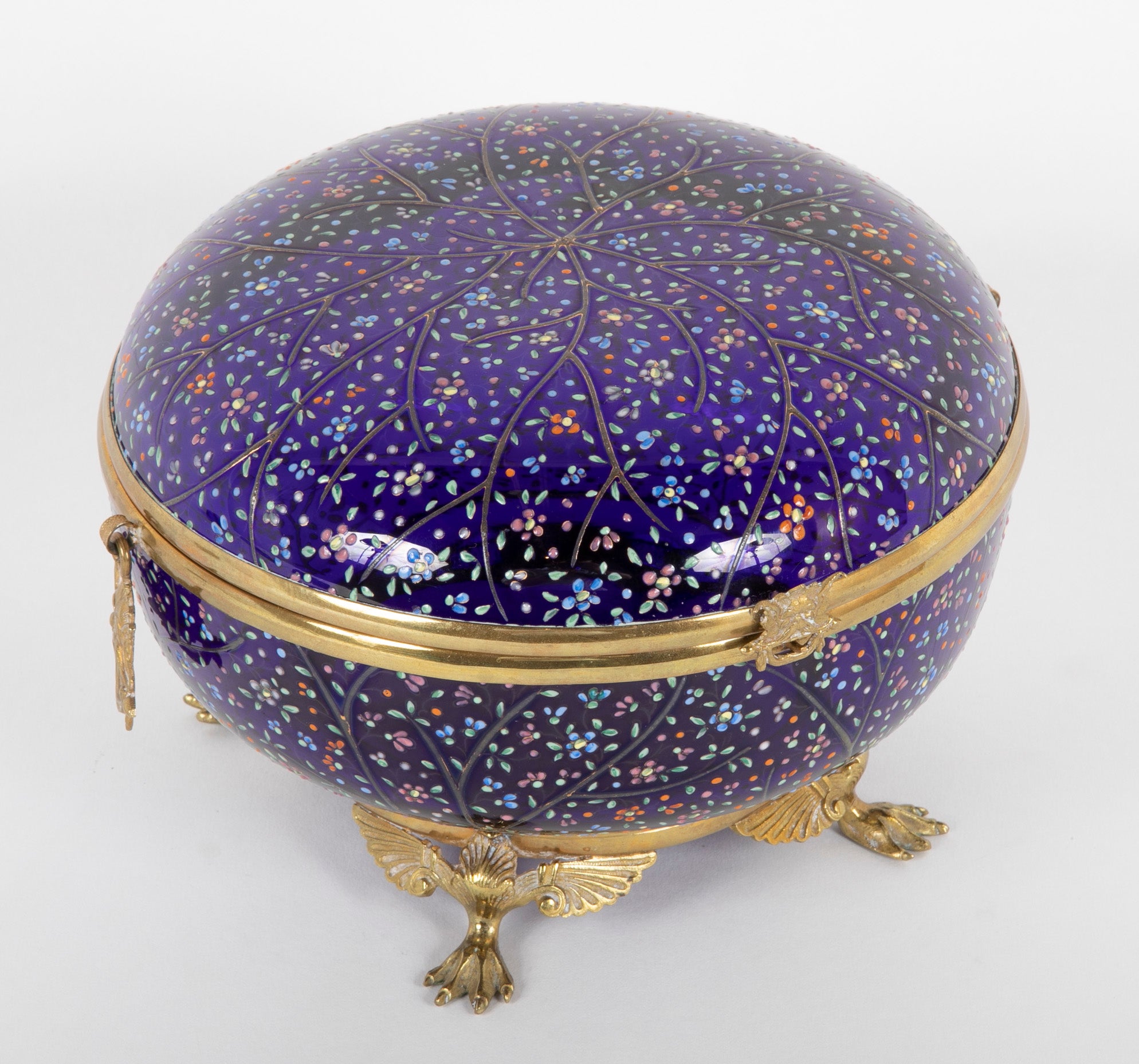 19th Century Bohemian Moser Round Enameled Box