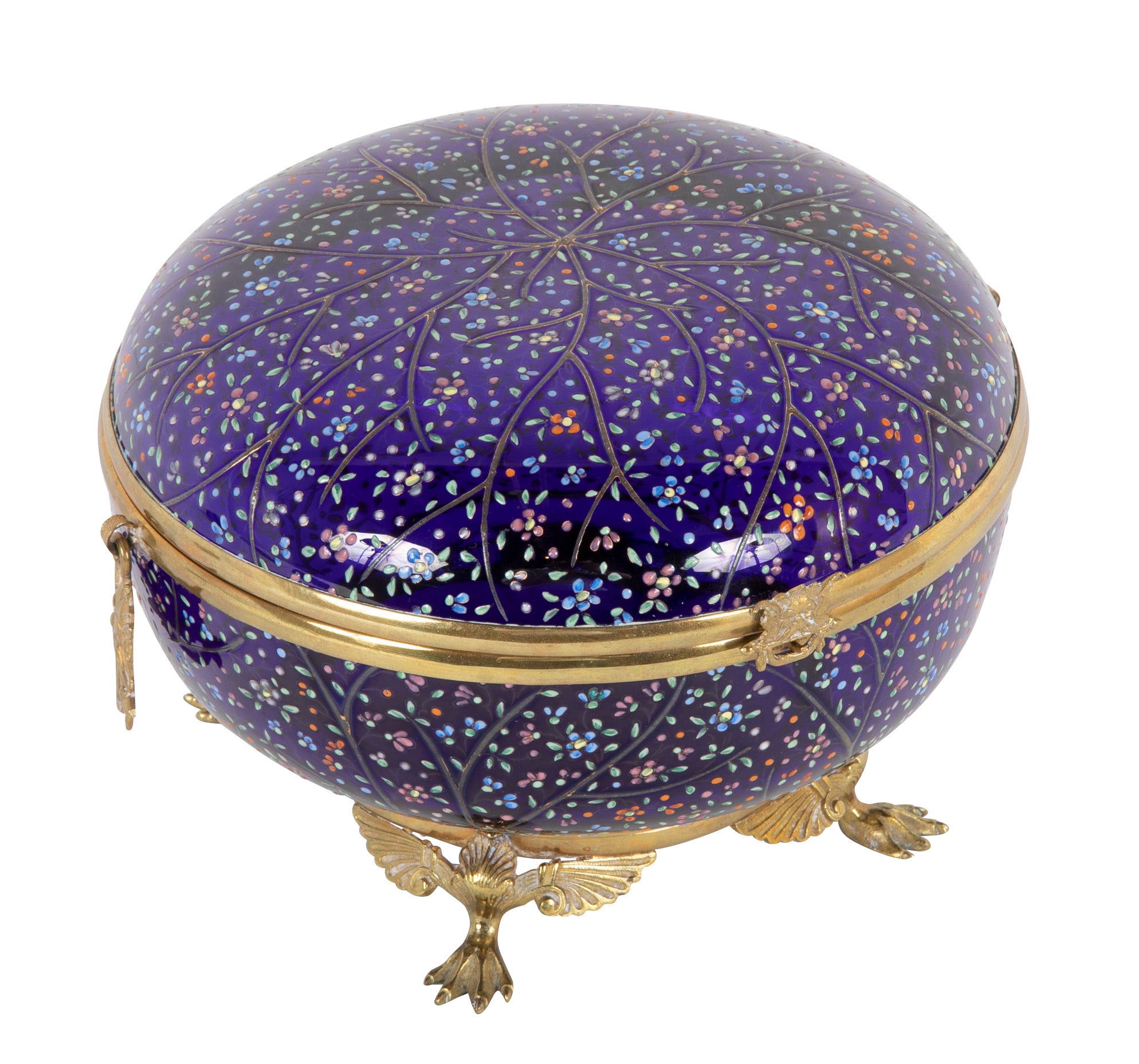 19th Century Bohemian Moser Round Enameled Box