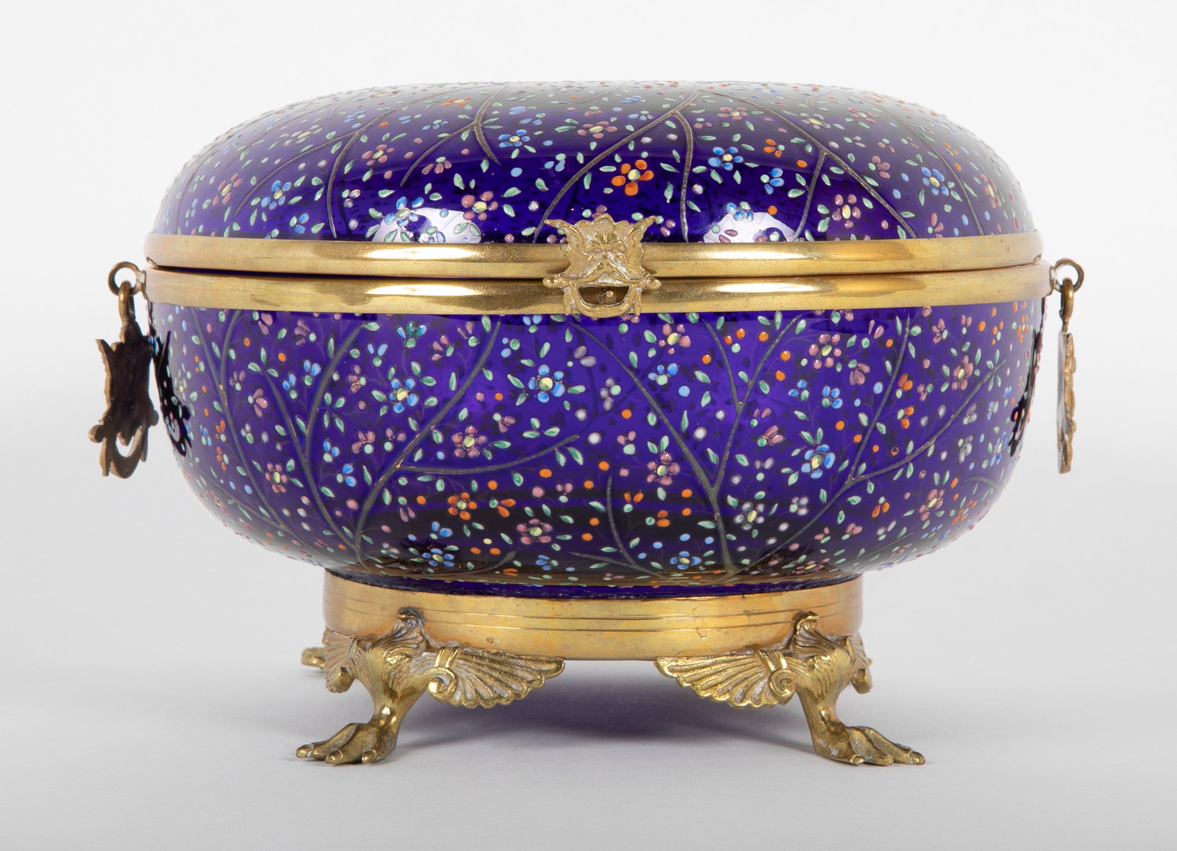 19th Century Bohemian Moser Round Enameled Box