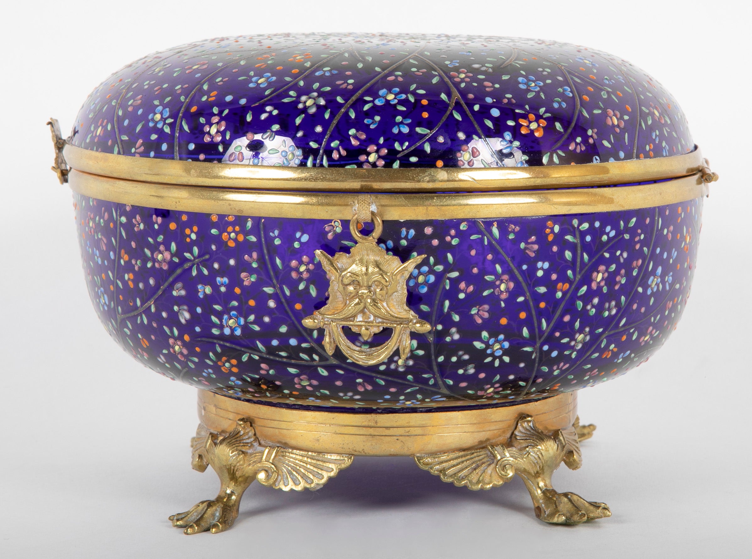 19th Century Bohemian Moser Round Enameled Box