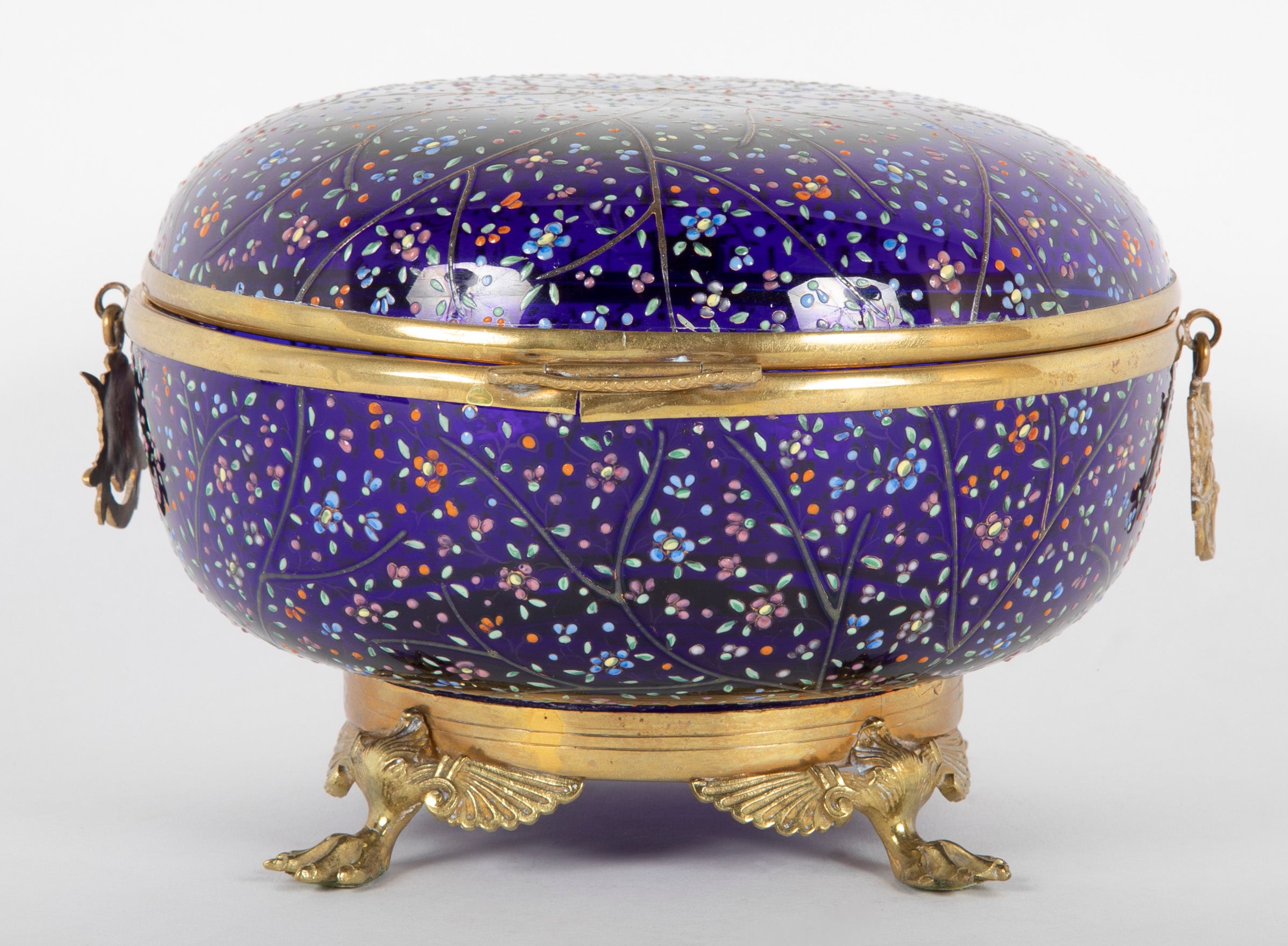 19th Century Bohemian Moser Round Enameled Box