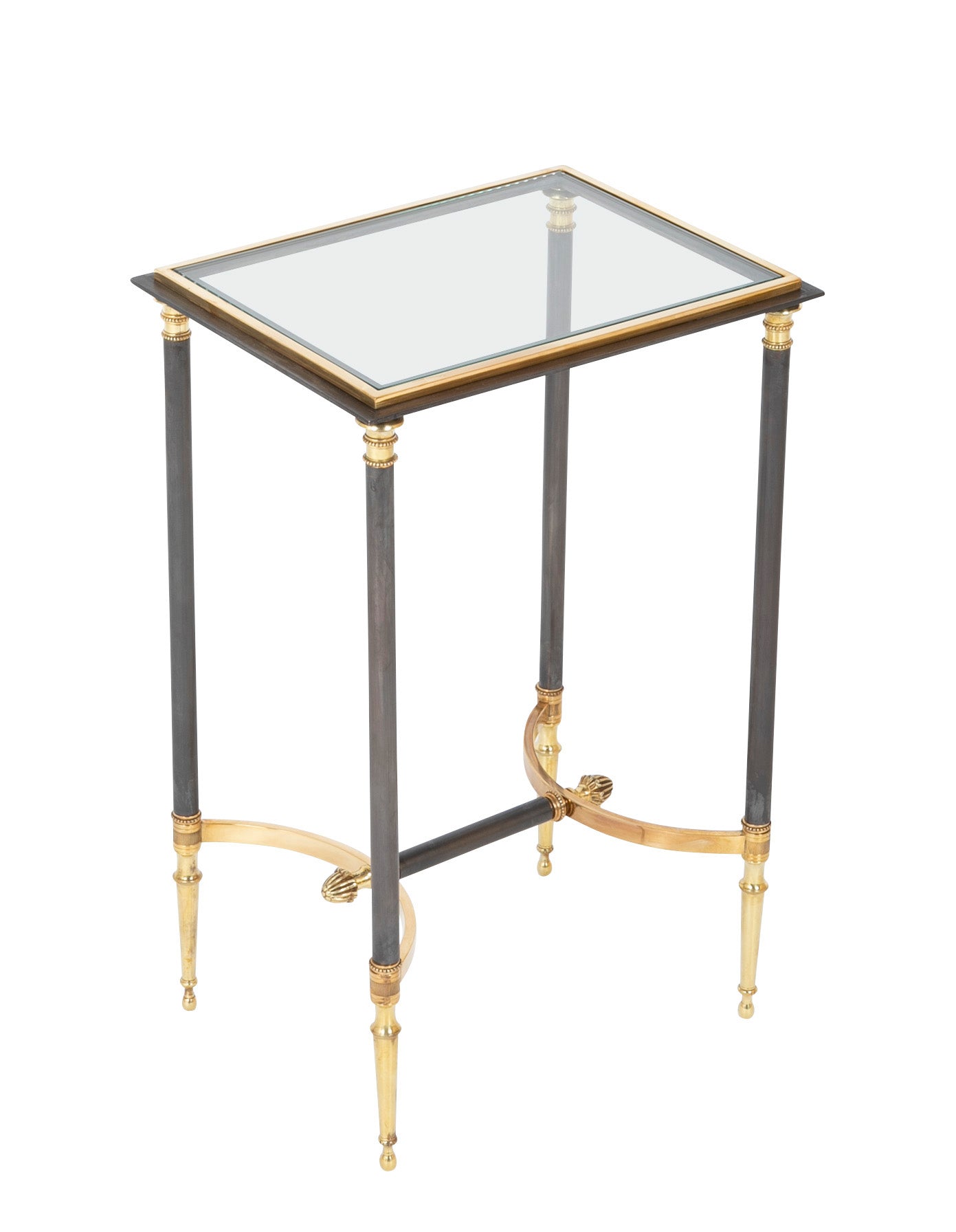 Brass, Steel & Glass Top Side Table in the Manner of Jansen - 2 Available