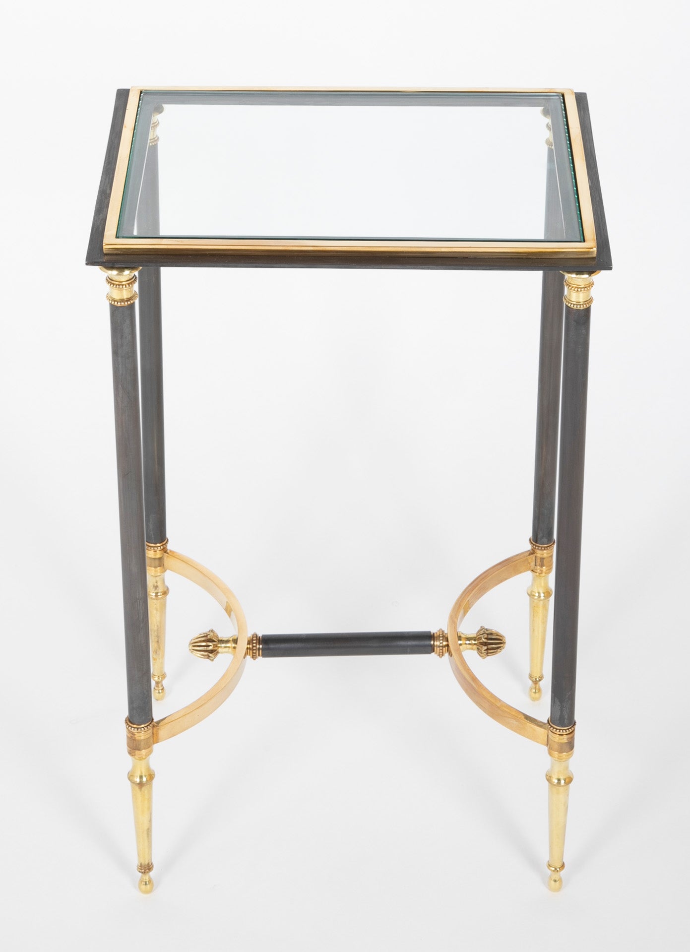 Brass, Steel & Glass Top Side Table in the Manner of Jansen - 2 Available