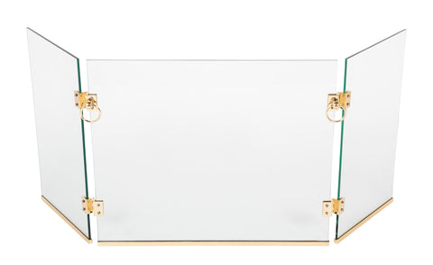 Three Leaf Glass & Brass Fire Screen Attributed to Jacques Adnet