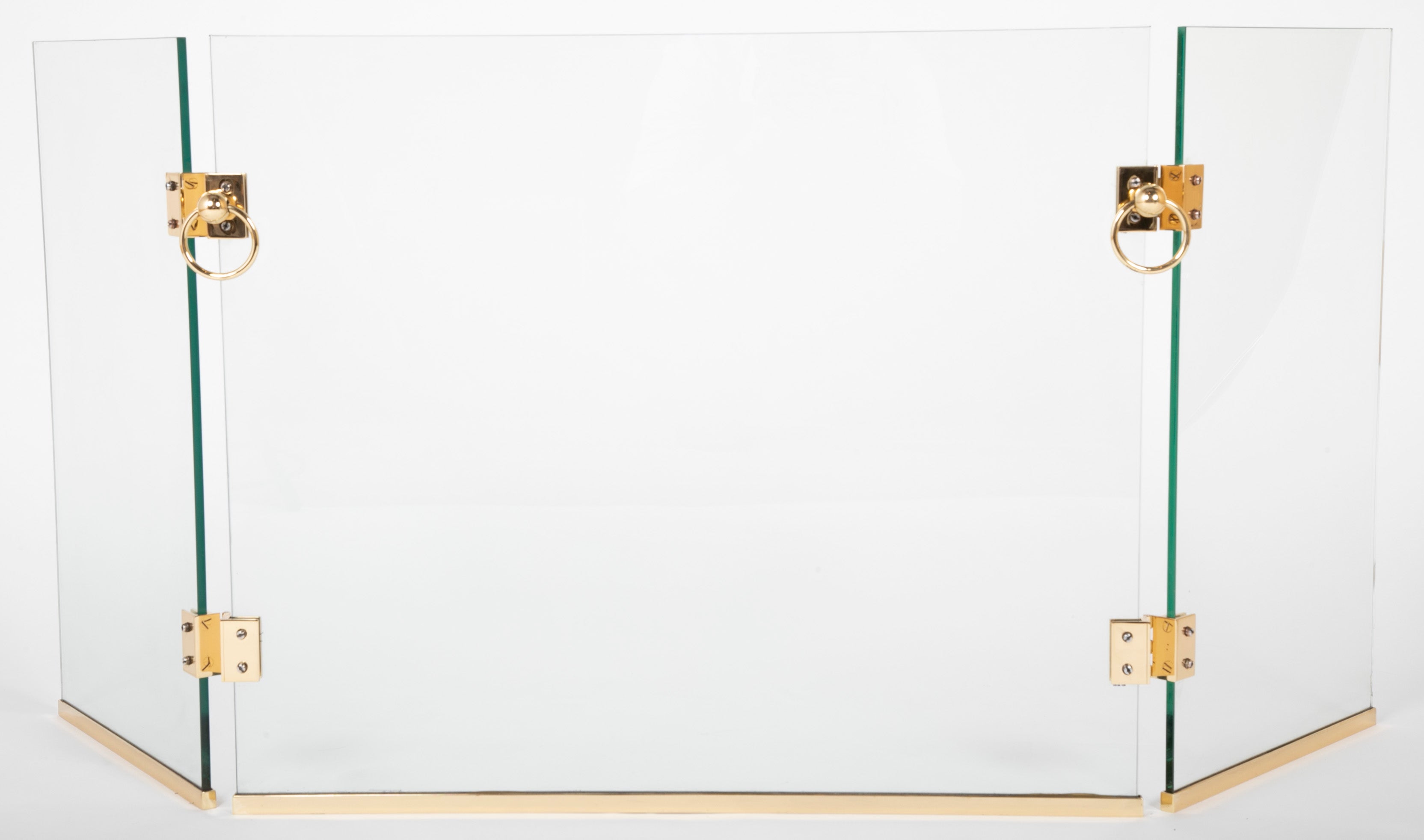 Three Leaf Glass & Brass Fire Screen Attributed to Jacques Adnet