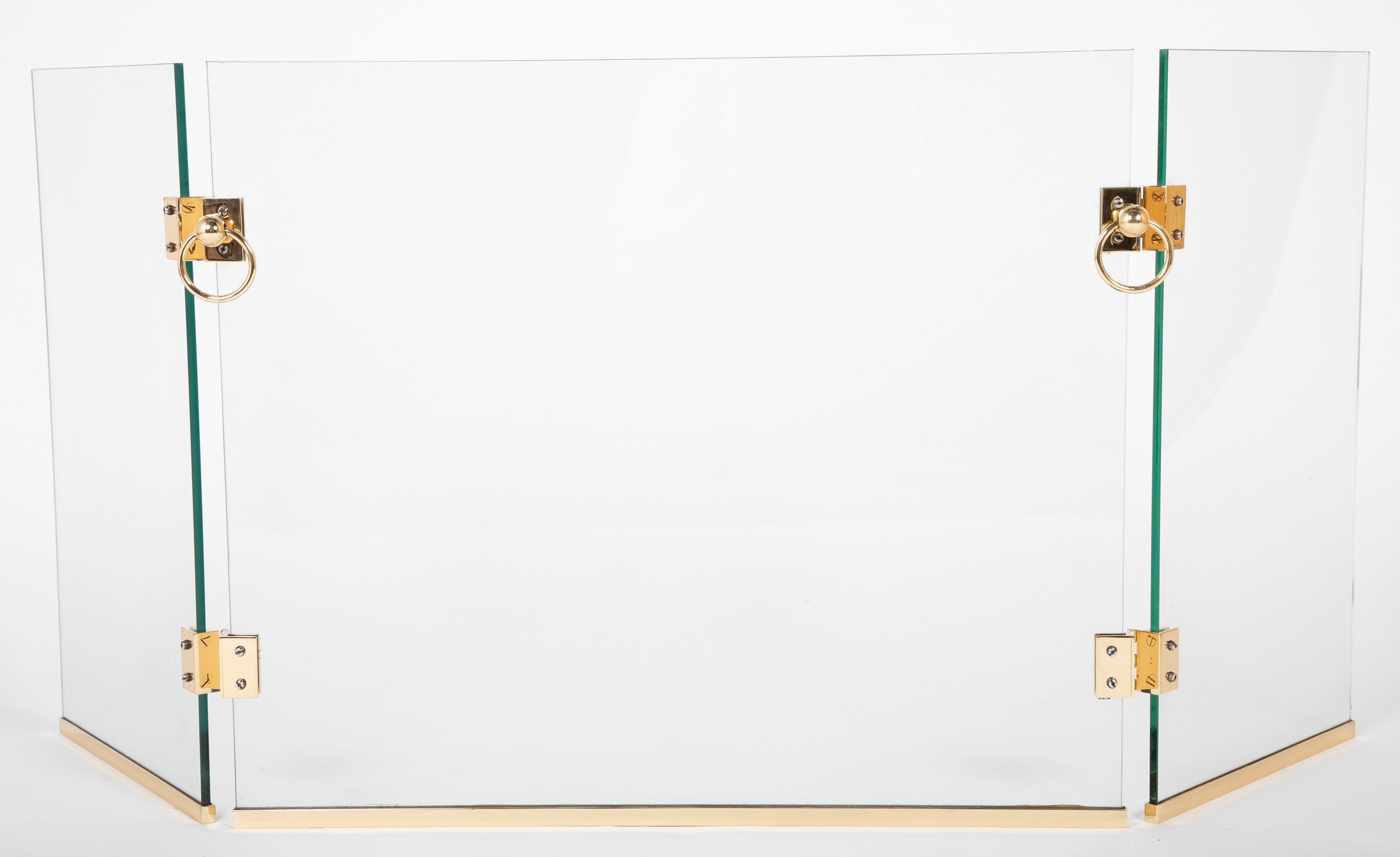 Three Leaf Glass & Brass Fire Screen Attributed to Jacques Adnet