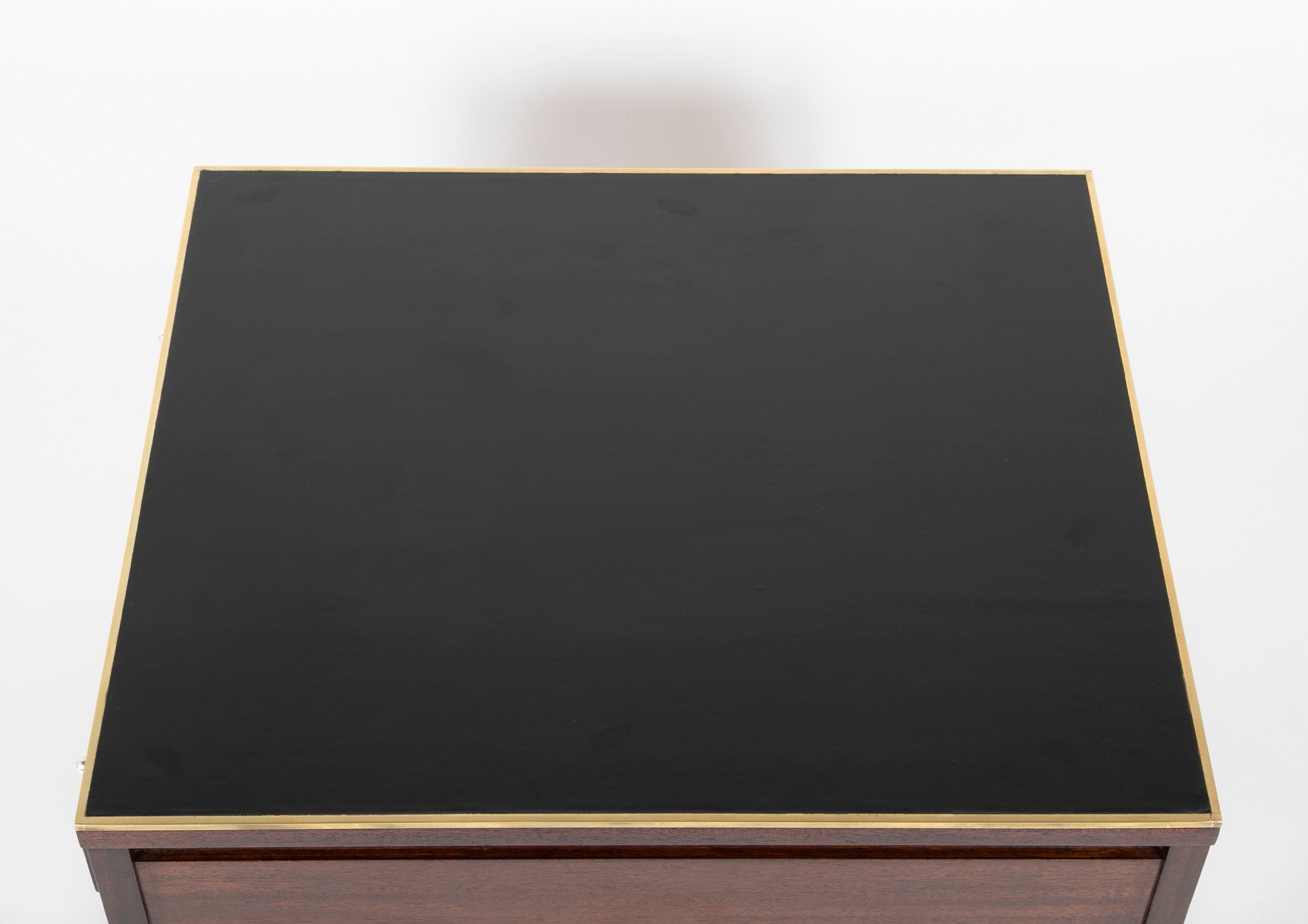 Pair of Occasional Black Leather Top Walnut Tables by Paul McCobb for Calvin Irwin