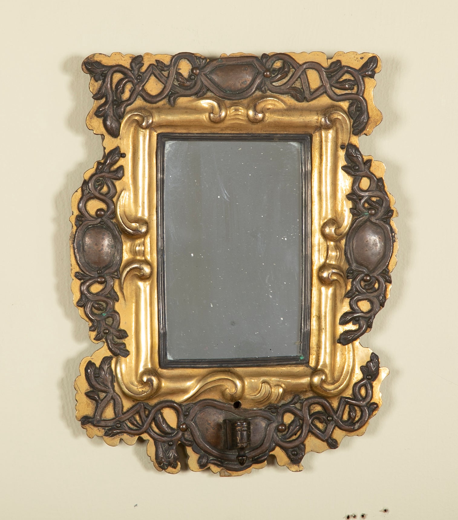 Pair of Unusual 18th Century Brass & Silver Mirror Sconces
