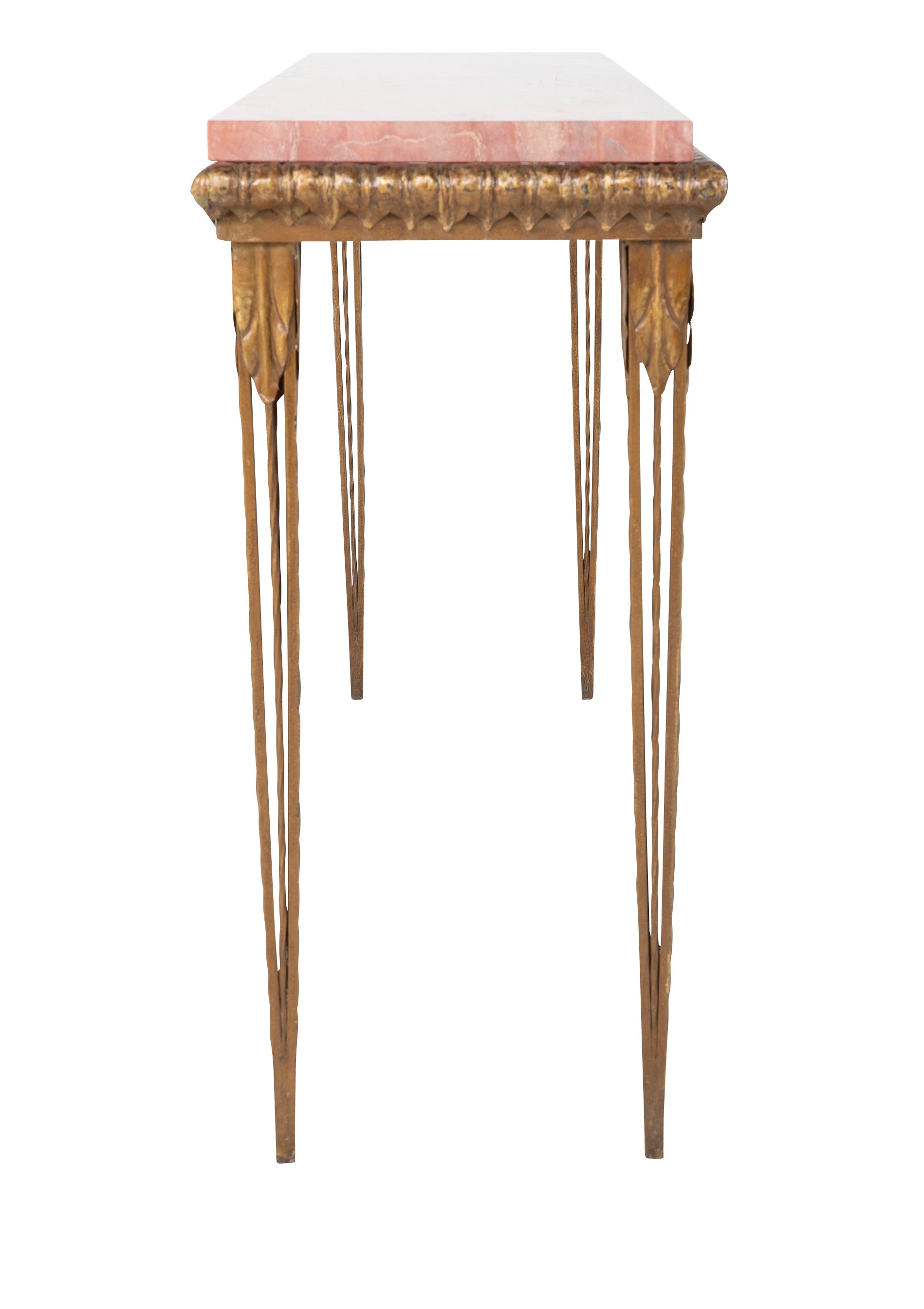 Gilt Metal and Marble Console Table in the Manner of Gilbert Poillerat