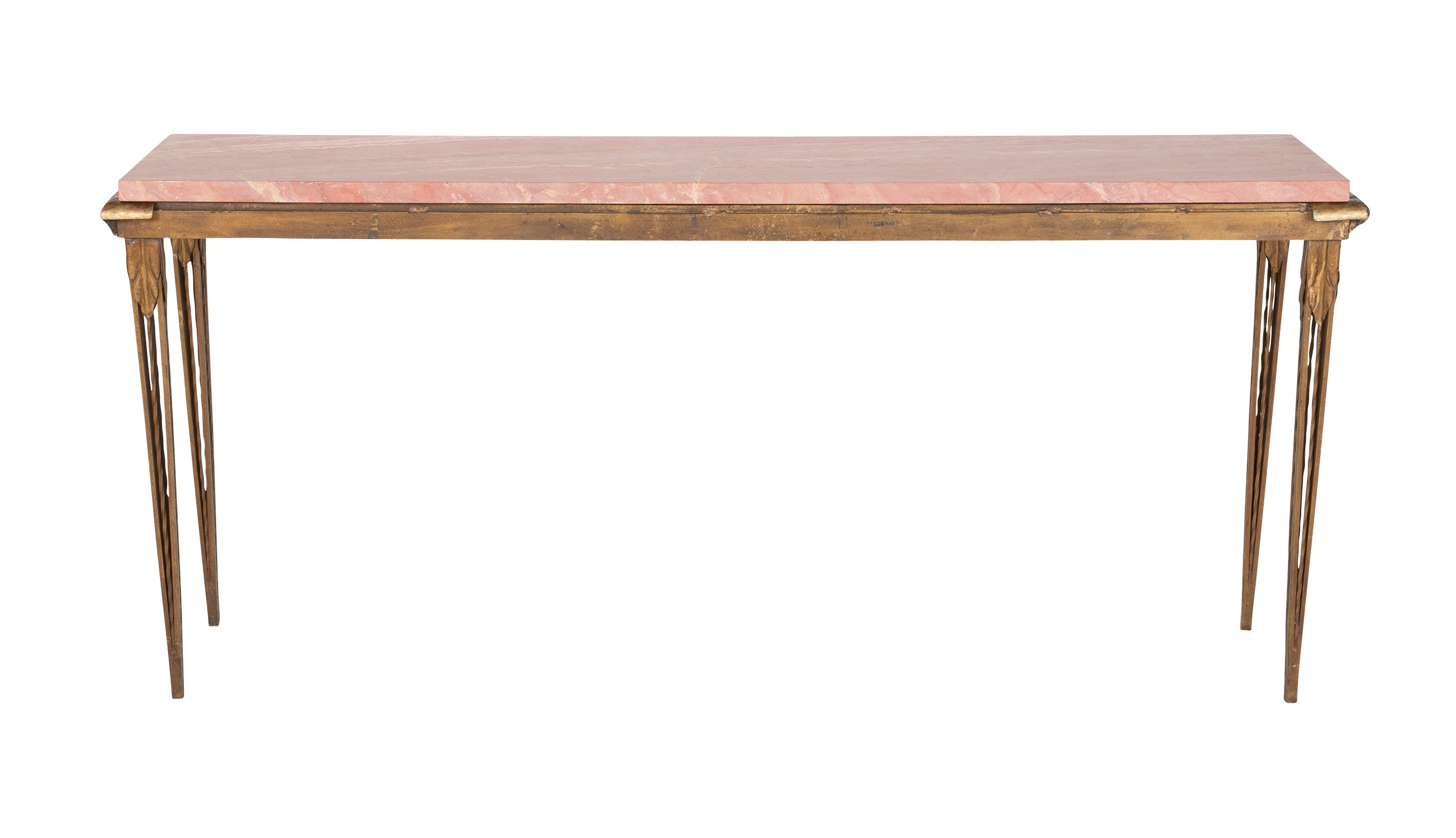 Gilt Metal and Marble Console Table in the Manner of Gilbert Poillerat