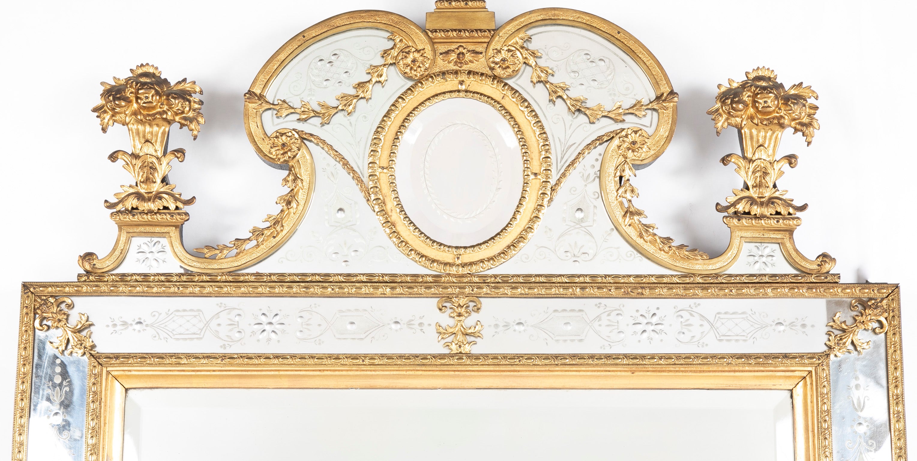 Swedish Etched Glass and Bronze D'ore Mirror in Style of Burchard Precht