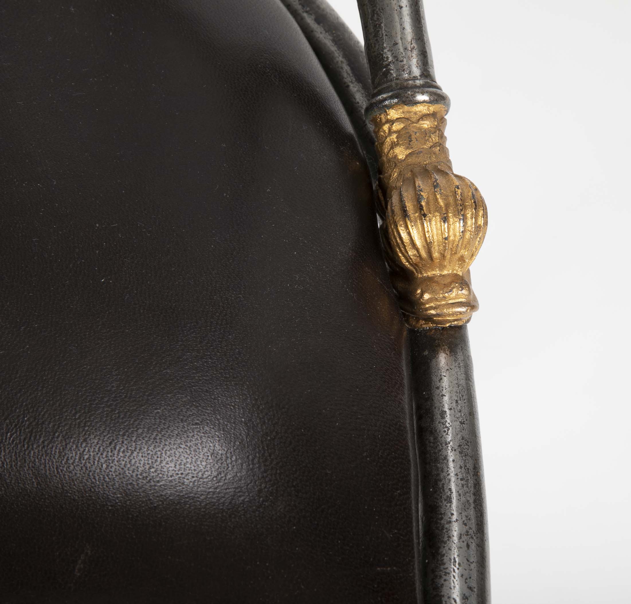Set of Four Distinctive French Steel & Parcel Gilt Metal Side Chairs