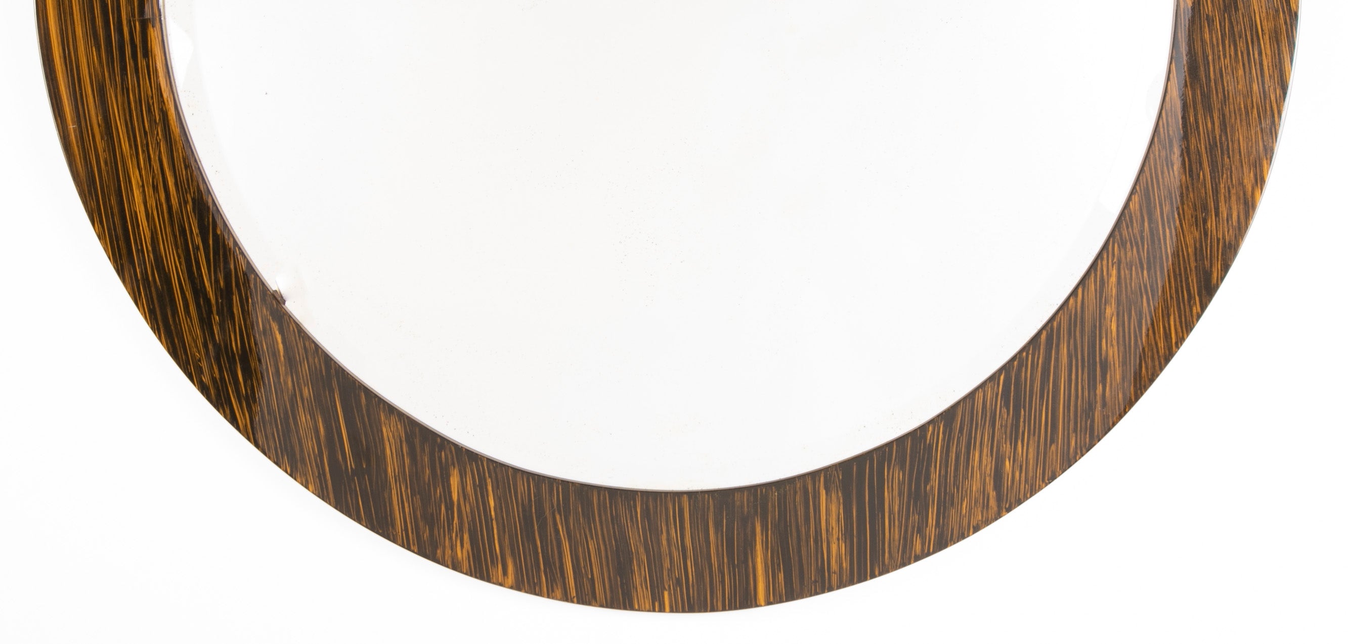 Karl Springer Style Round Mirror With Faux Tigers Eye Lacquered Finish