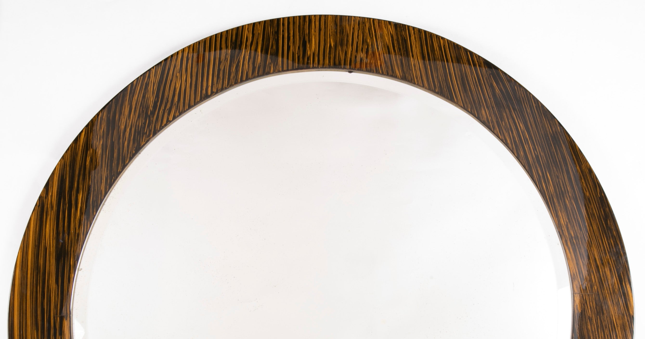 Karl Springer Style Round Mirror With Faux Tigers Eye Lacquered Finish