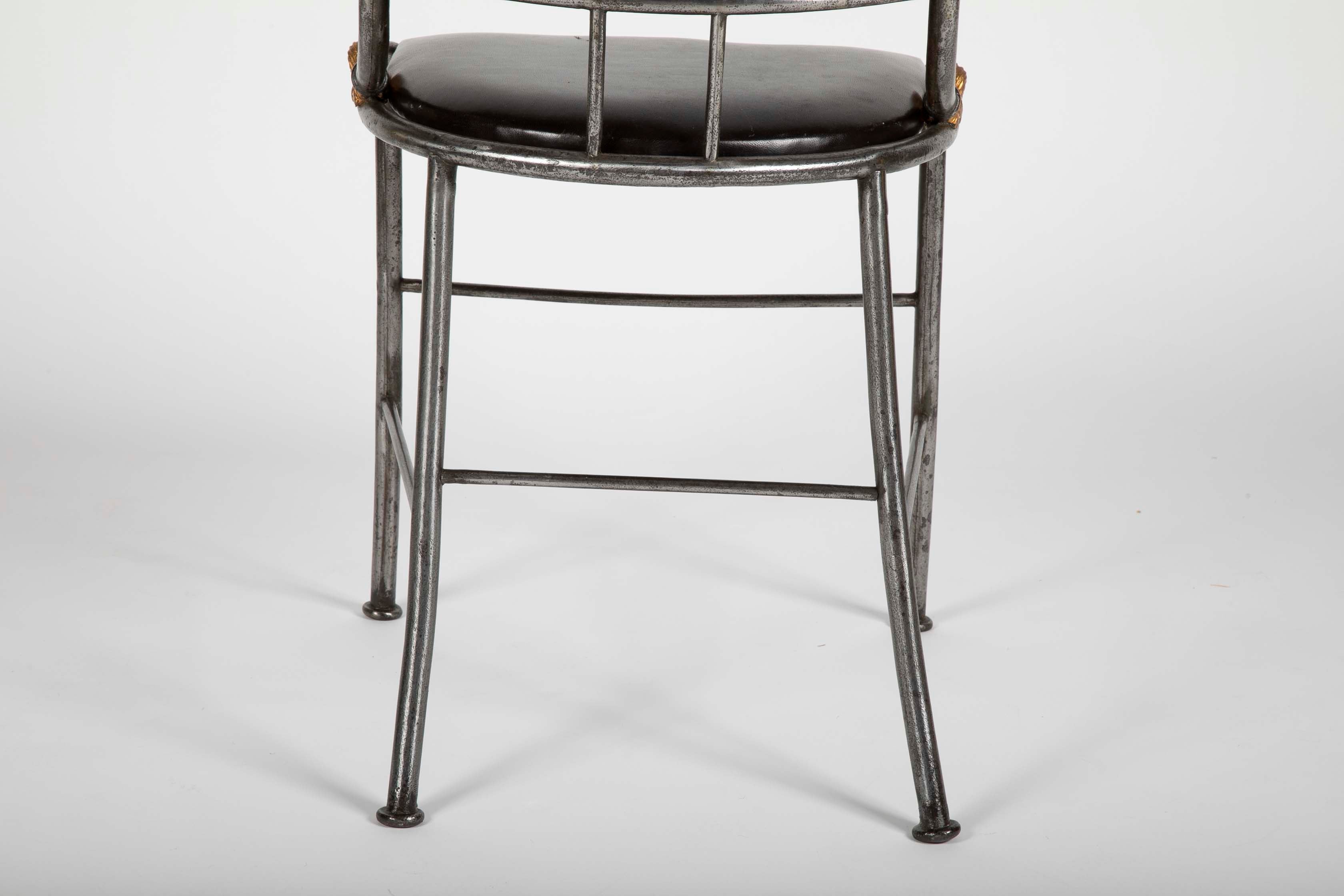 Set of Four Distinctive French Steel & Parcel Gilt Metal Side Chairs