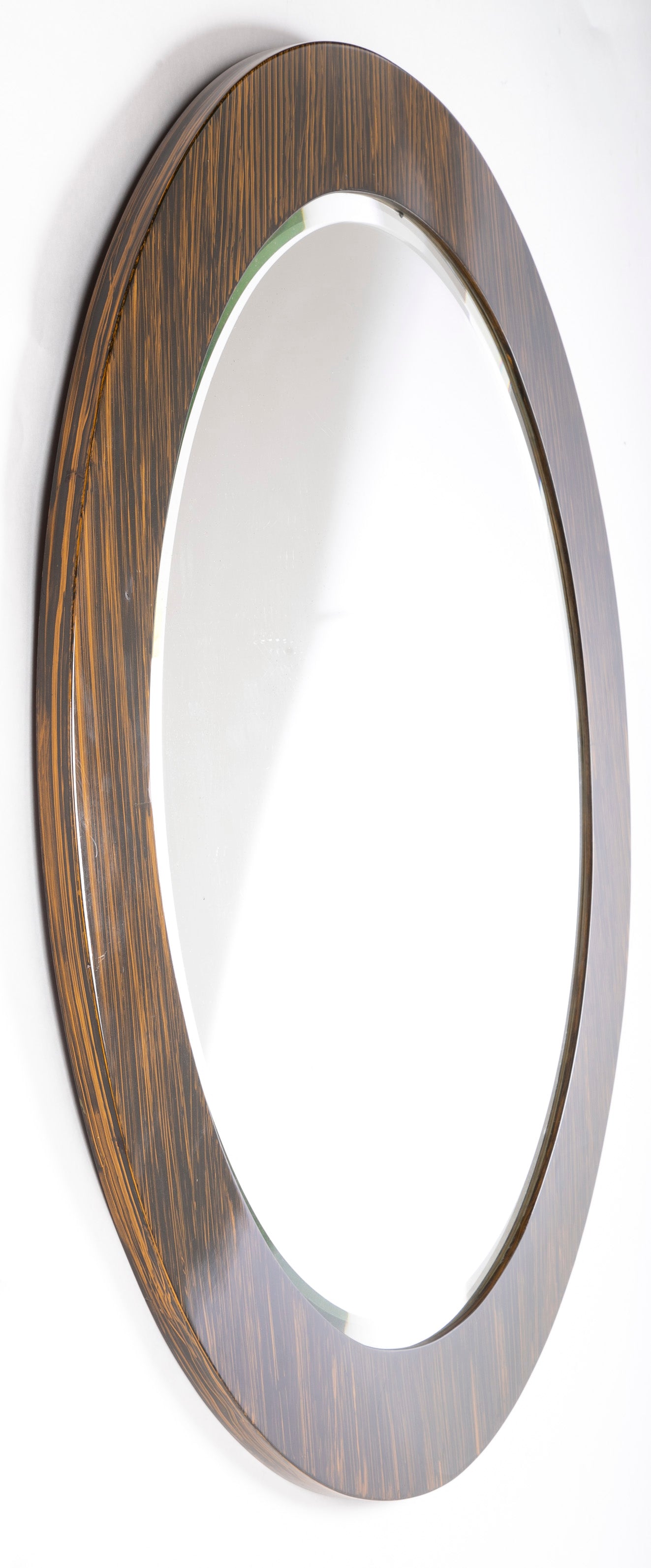 Karl Springer Style Round Mirror With Faux Tigers Eye Lacquered Finish