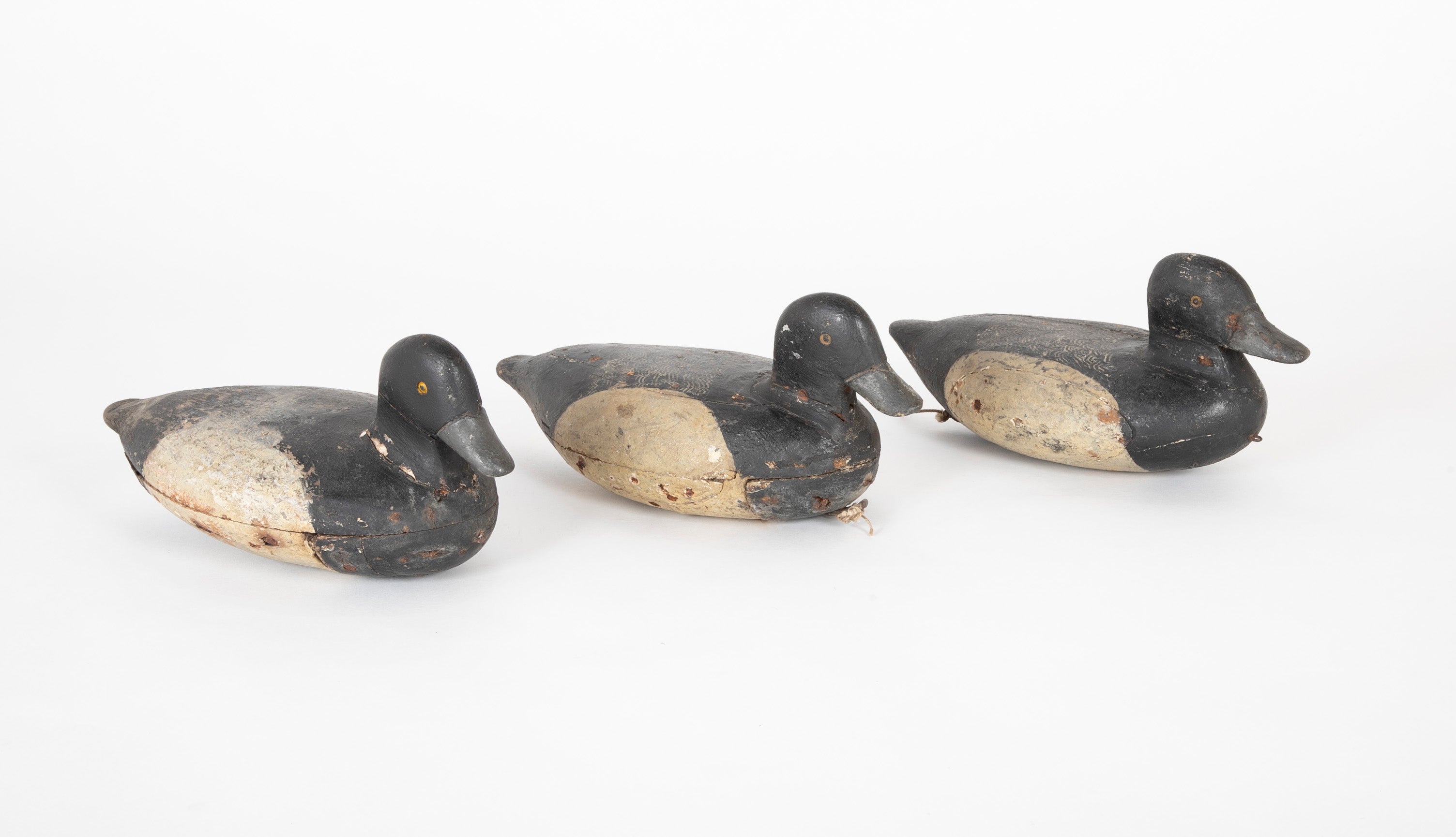 Set of 3 Bluebill Drake Decoy Rig Mates Attributed to Cassius Smith of Connecticut